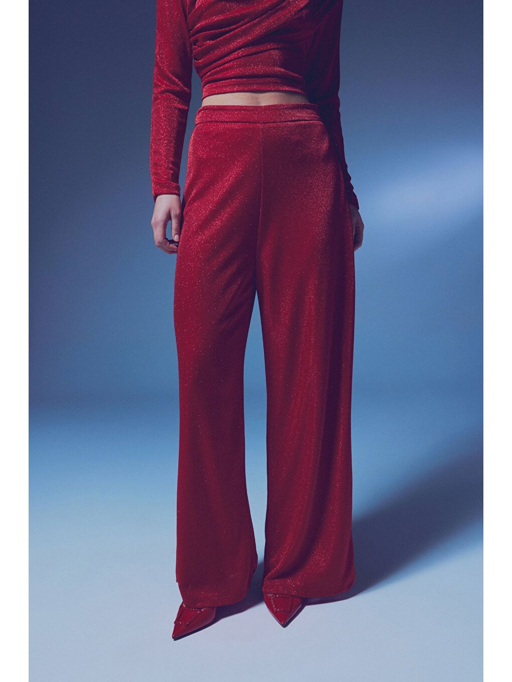 Simli Salaş Pantolon - Kırmızı-5