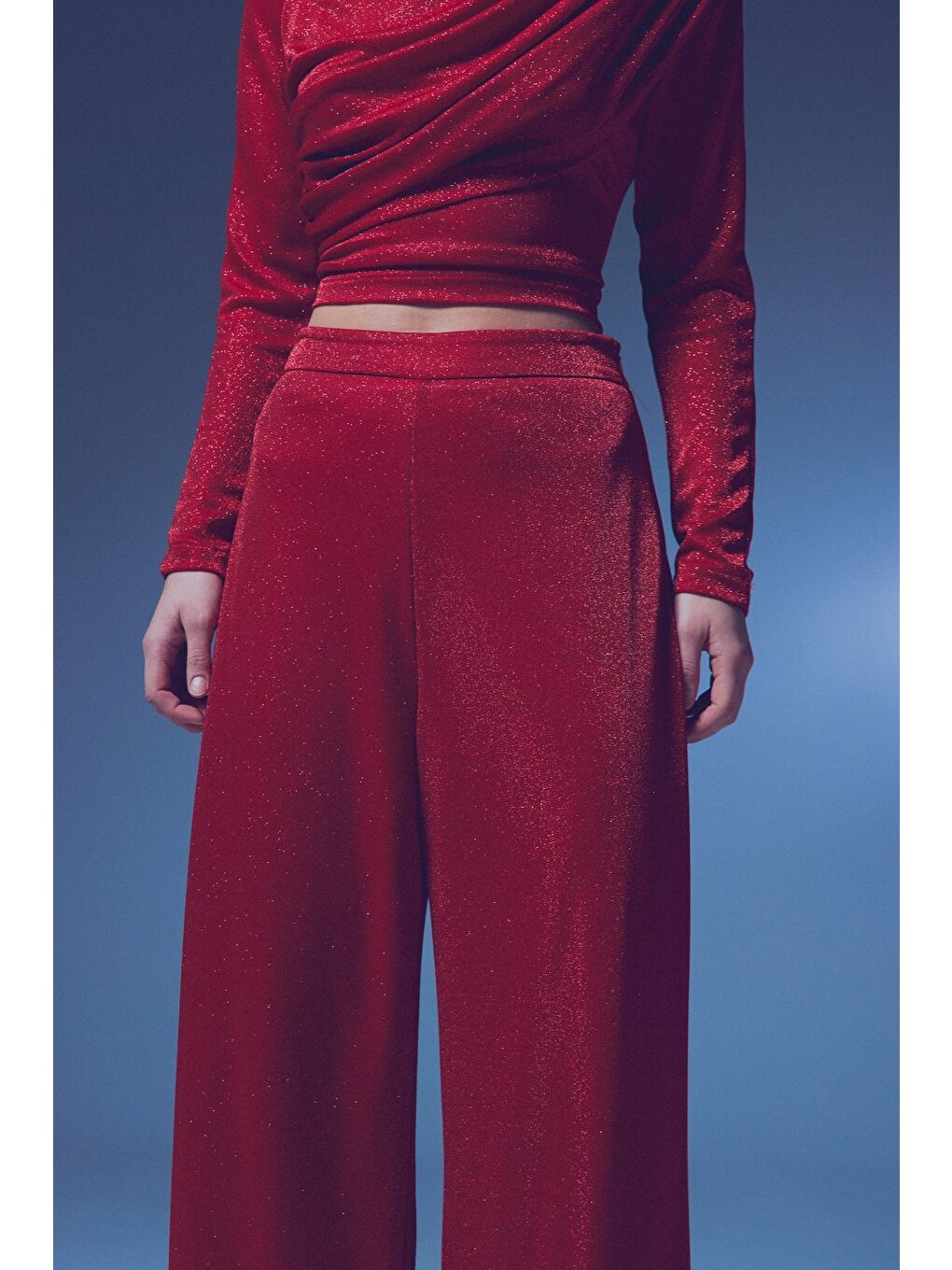 Simli Salaş Pantolon - Kırmızı-6