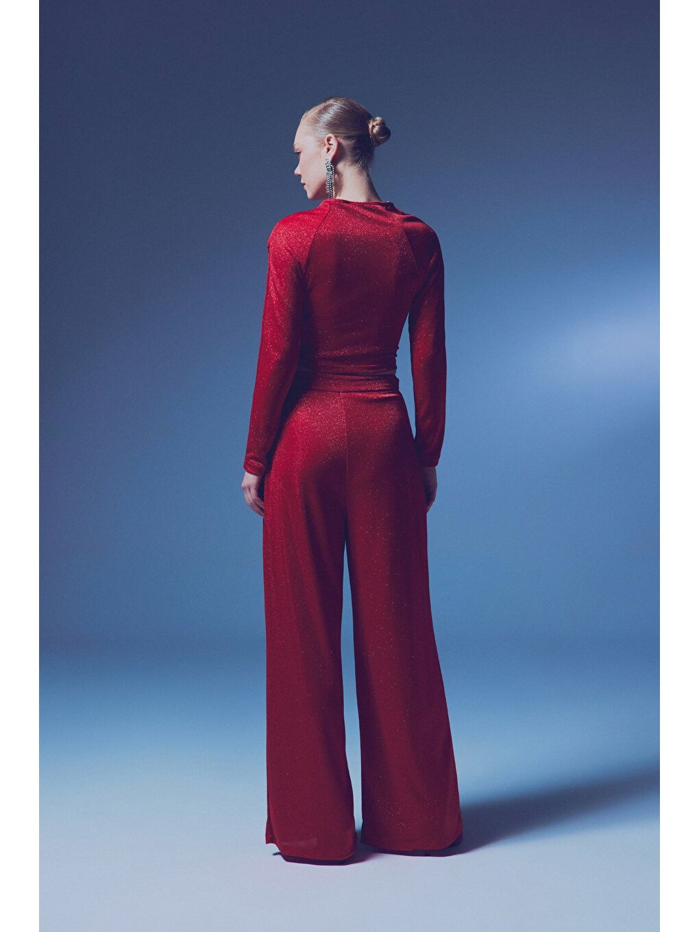 Simli Salaş Pantolon - Kırmızı-7