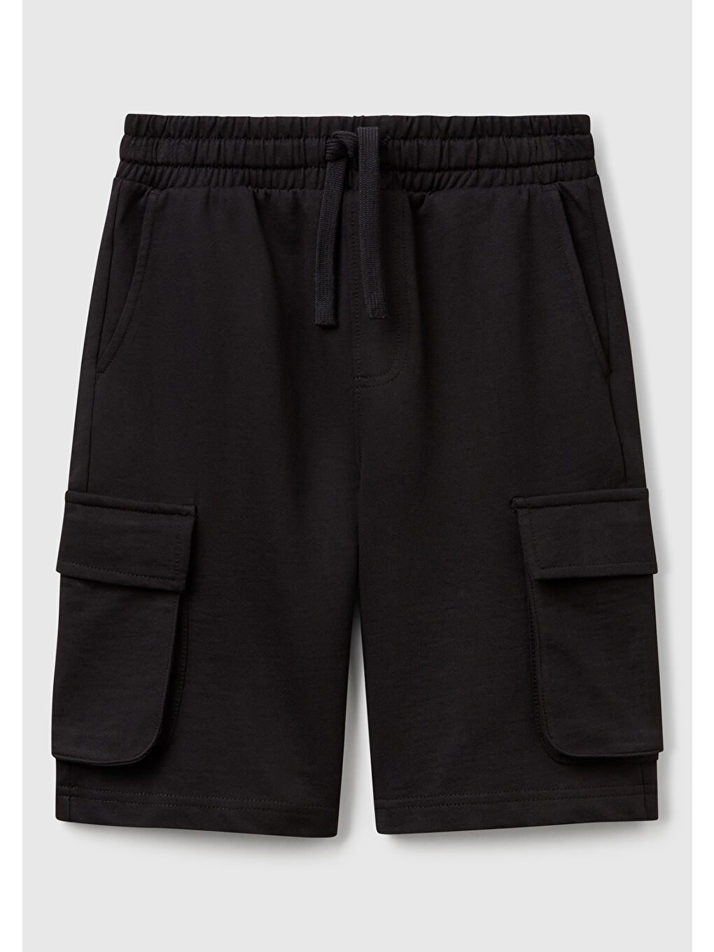Erkek Çocuk Siyah Beli Lastikli Logo Baskılı Yama Cepli Bermuda Şort