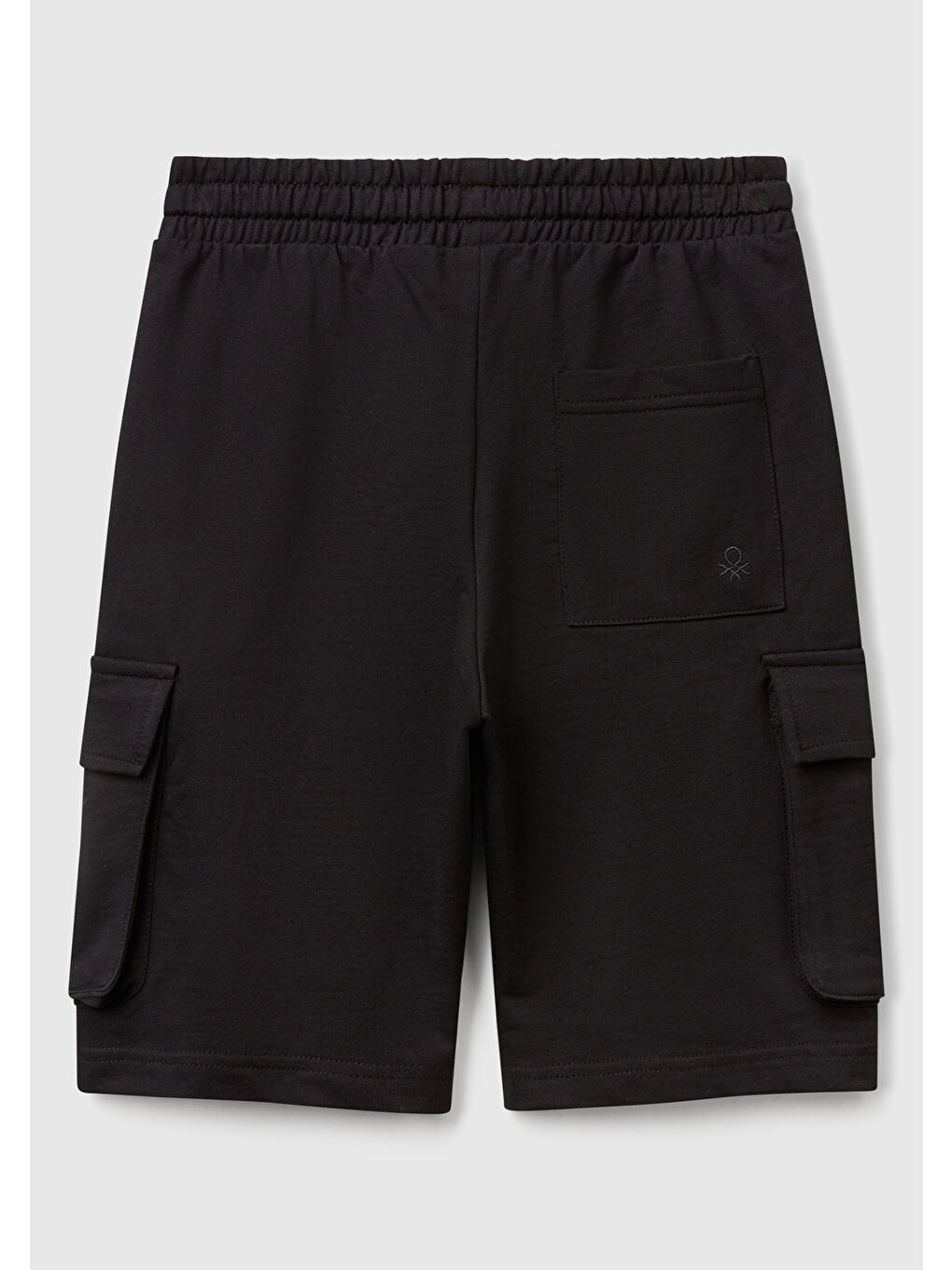Erkek Çocuk Siyah Beli Lastikli Logo Baskılı Yama Cepli Bermuda Şort-1