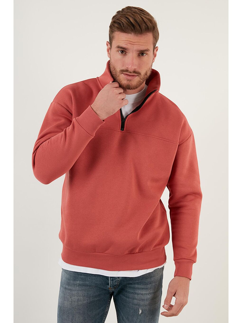 Buratti Turuncu Regular Fit Pamuklu İçi Tüylü Yumuşak Şardonlu Kışlık Erkek Sweatshirt 59053431 - 3