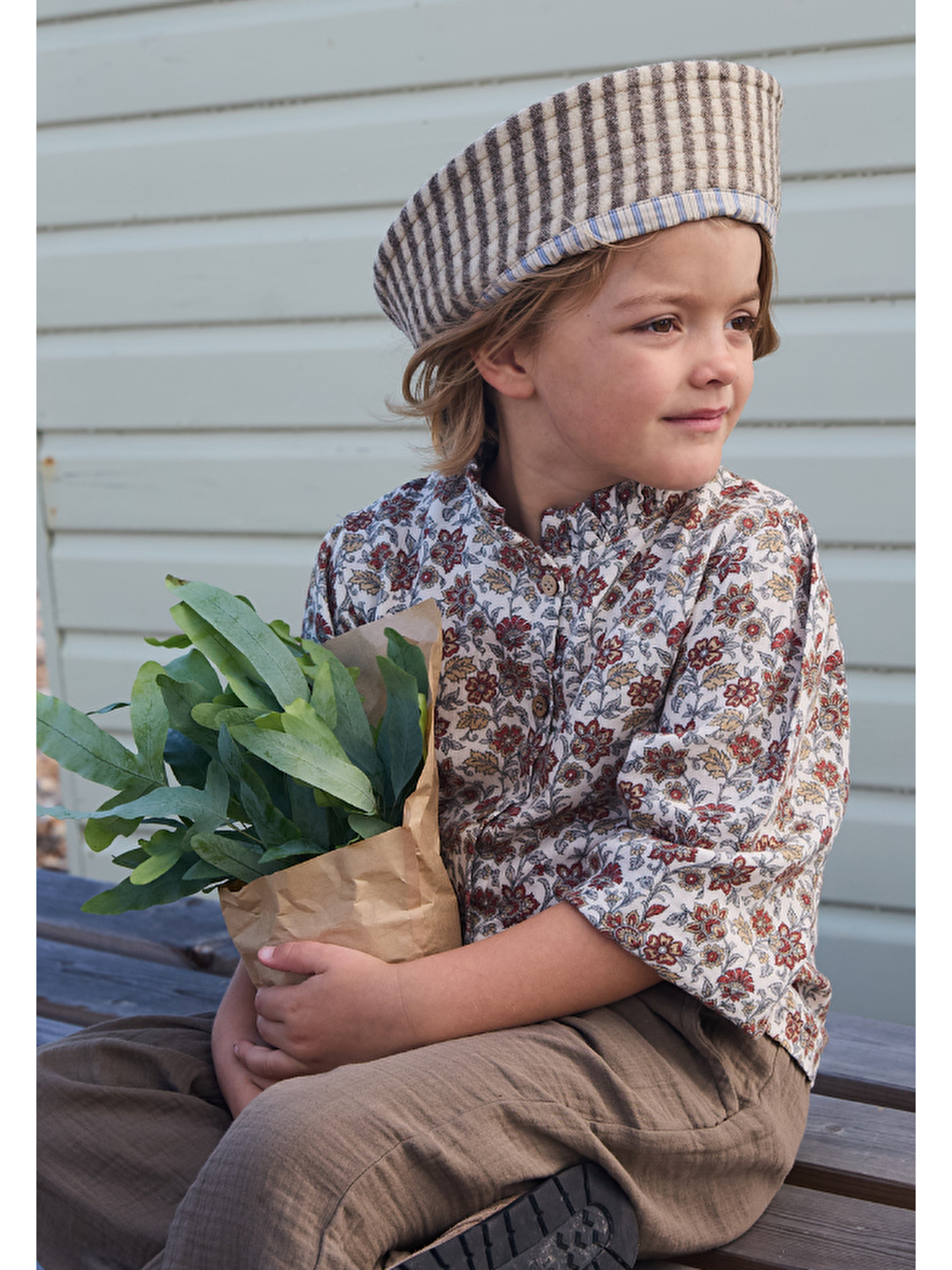 Çiçekli Gömlek Takım 4-12 Yaş Ekru-3