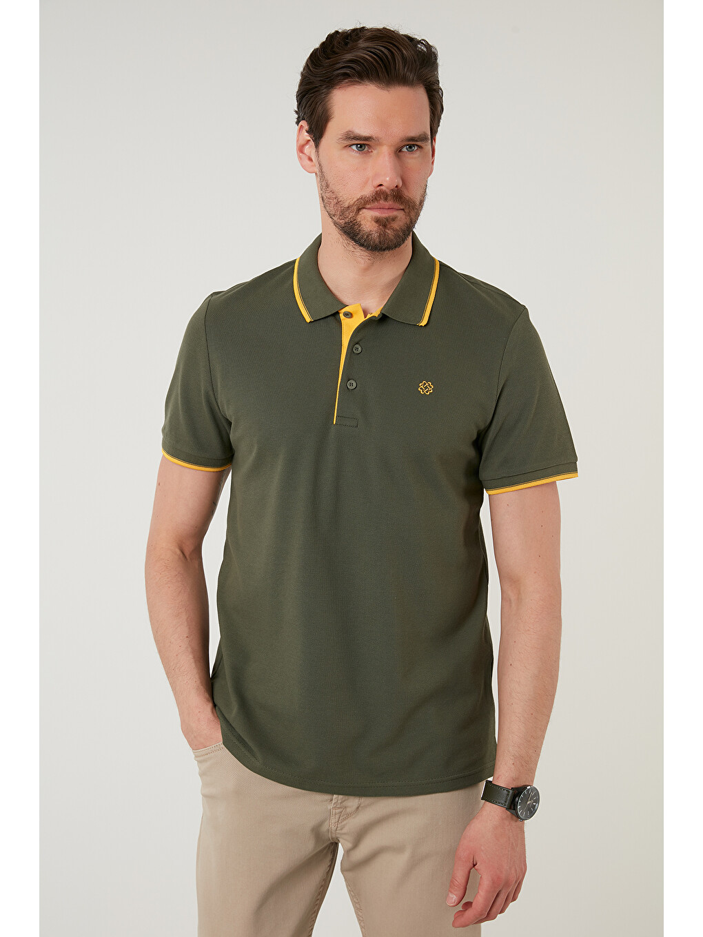Gri Pamuklu Slim Fit Şerit Detaylı Düğmeli Polo Yaka 4'lü Paket T Shirt 5902118s4-1