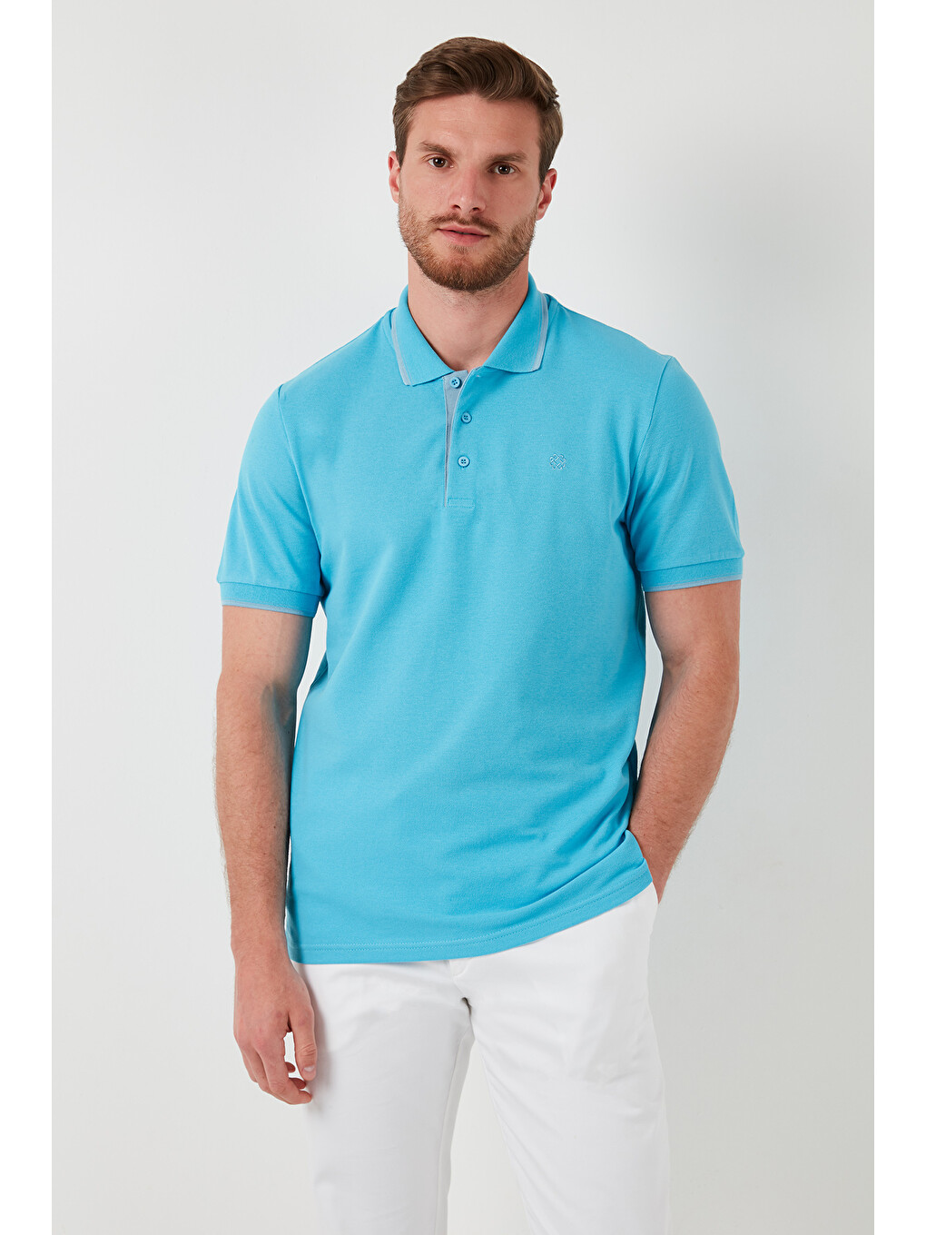 Gri Pamuklu Slim Fit Şerit Detaylı Düğmeli Polo Yaka 4'lü Paket T Shirt 5902118s4-2