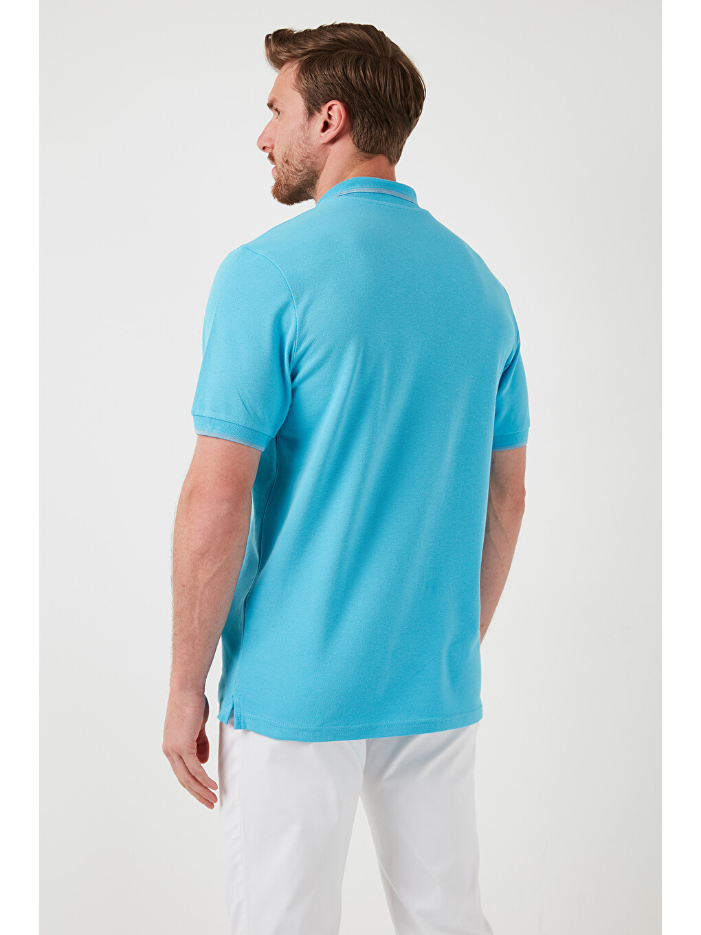 Gri Pamuklu Slim Fit Şerit Detaylı Düğmeli Polo Yaka 4'lü Paket T Shirt 5902118s4-5