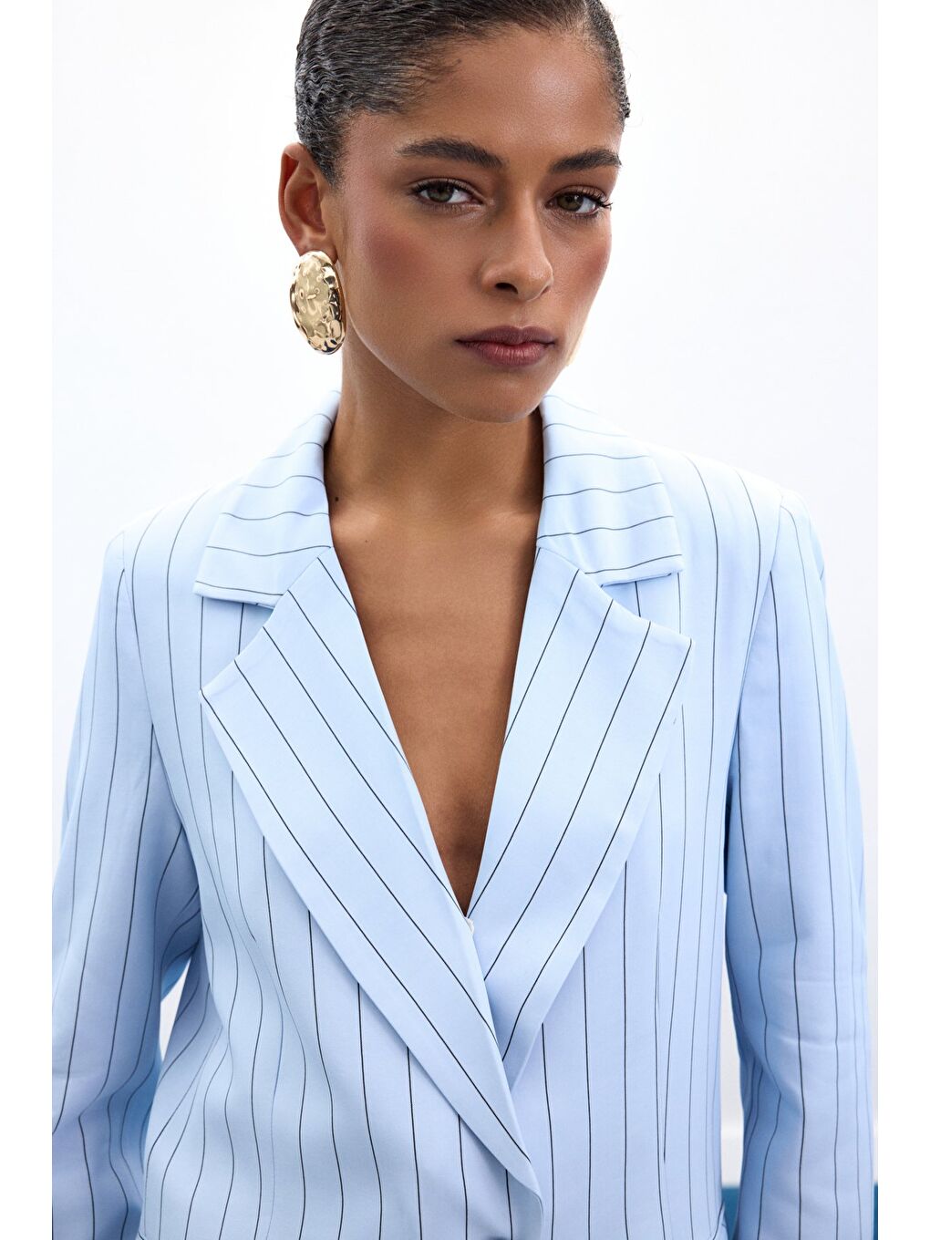 Rina Çizgili Ceket - Bebe Mavi-4