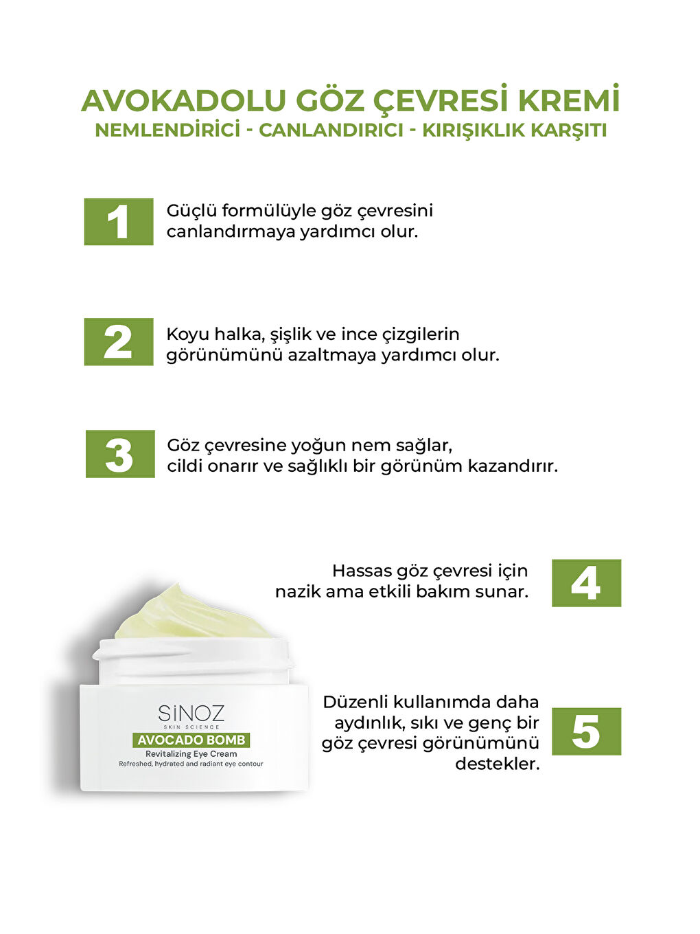 Avokado Bomb - Nemlendirici Canlandırıcı Kırışıklık Karşıtı Göz Çevresi Bakım Kremi 15 Ml-1