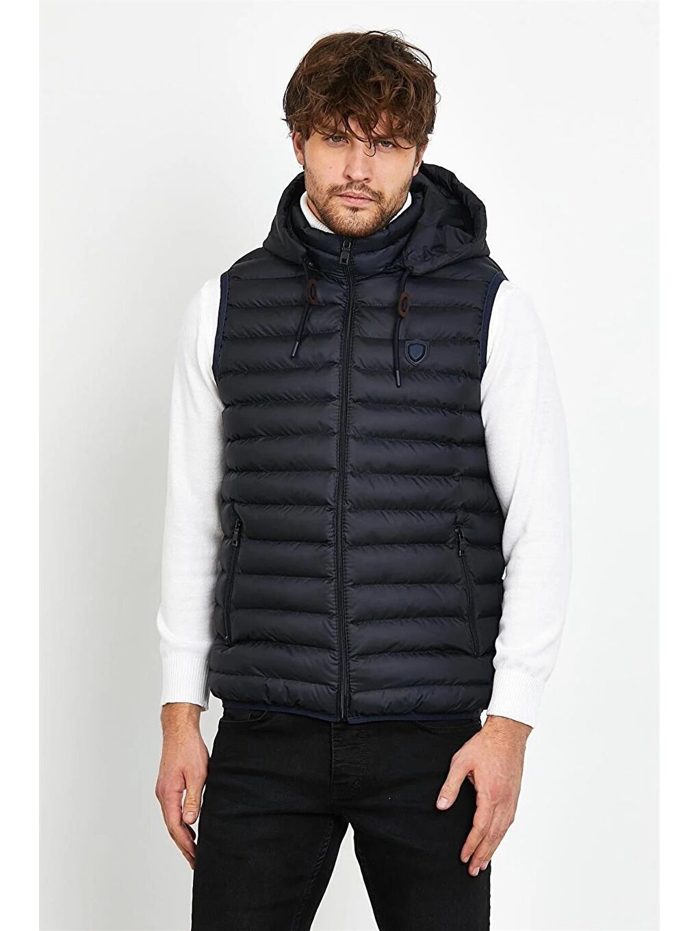 Erkek Kapüşonlu Şişme Yelek Lacivert