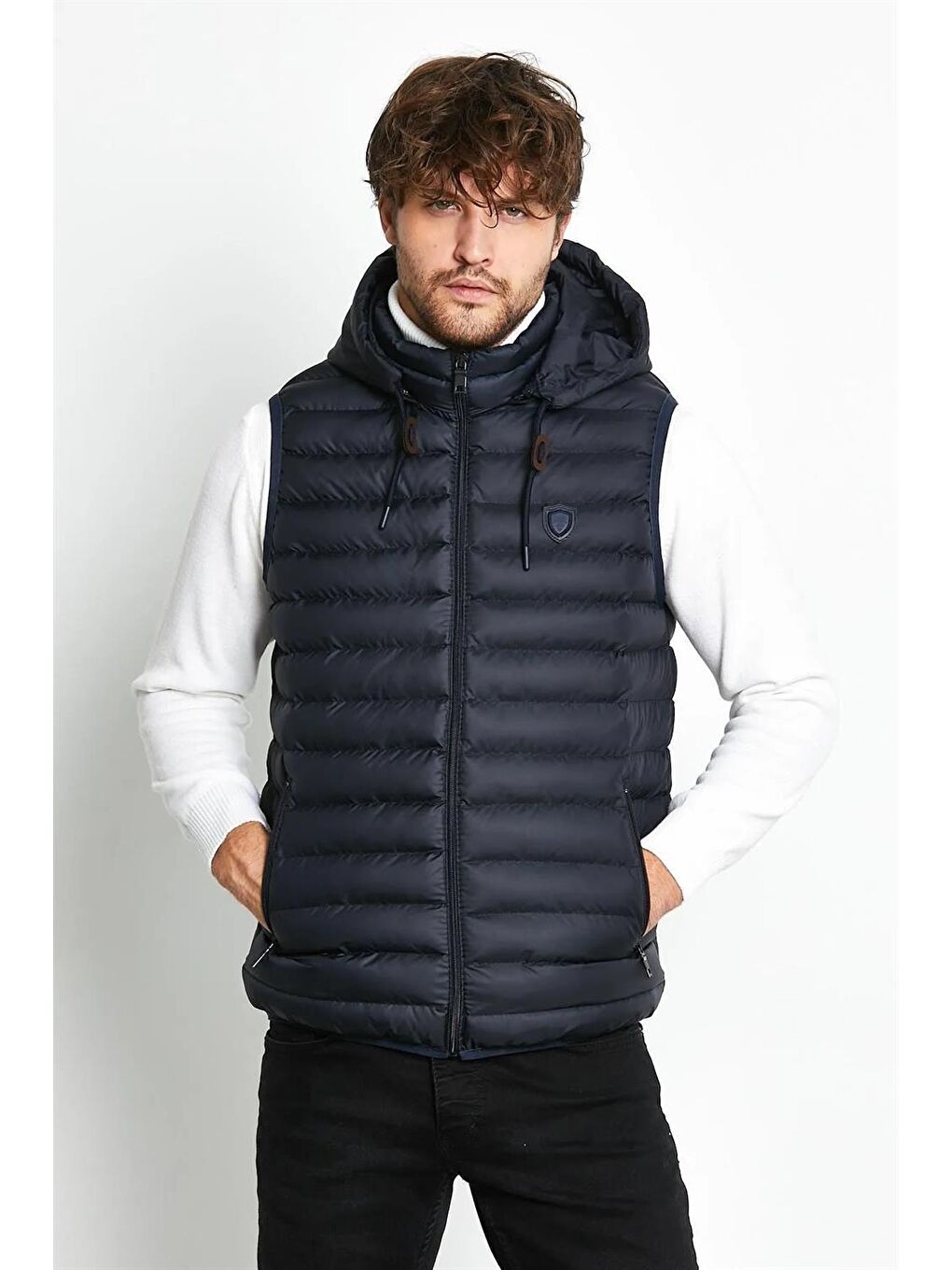 Erkek Kapüşonlu Şişme Yelek Lacivert-1