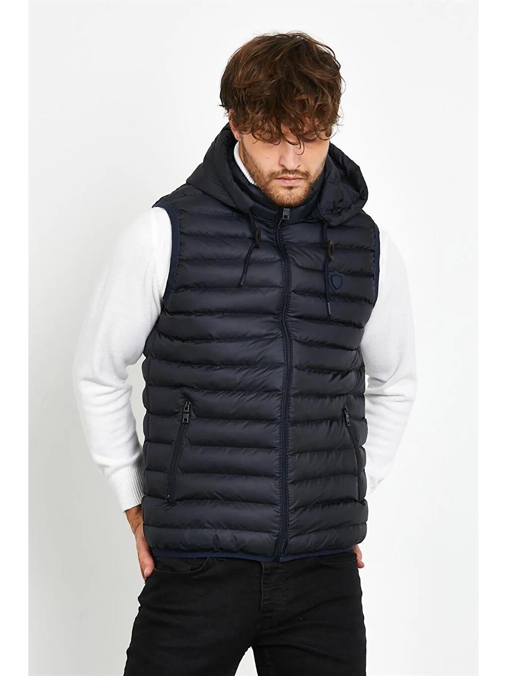 Erkek Kapüşonlu Şişme Yelek Lacivert-2