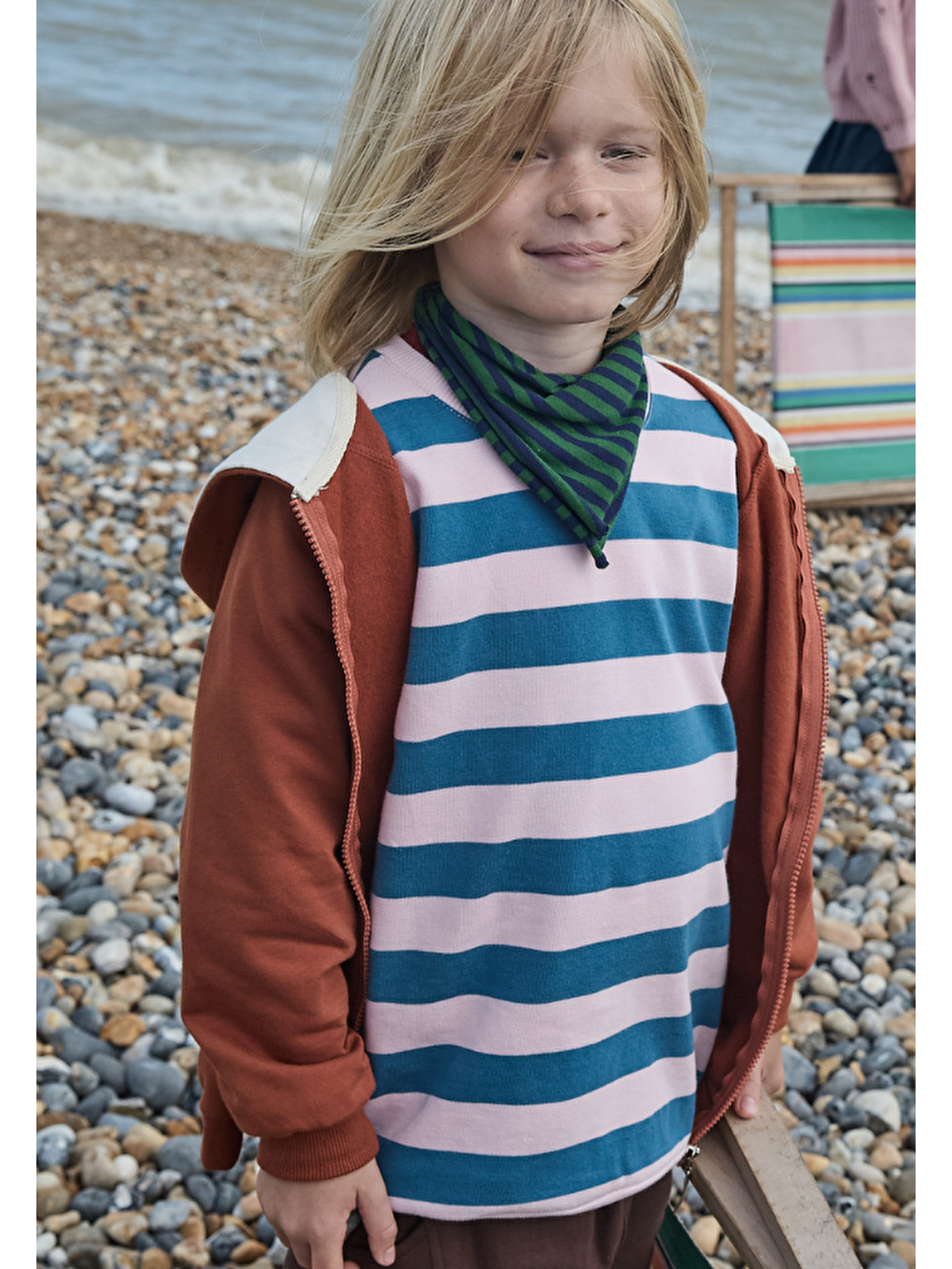 Çizgili Triko Sweatshırt 2-12 Yaş Mavi Pudra