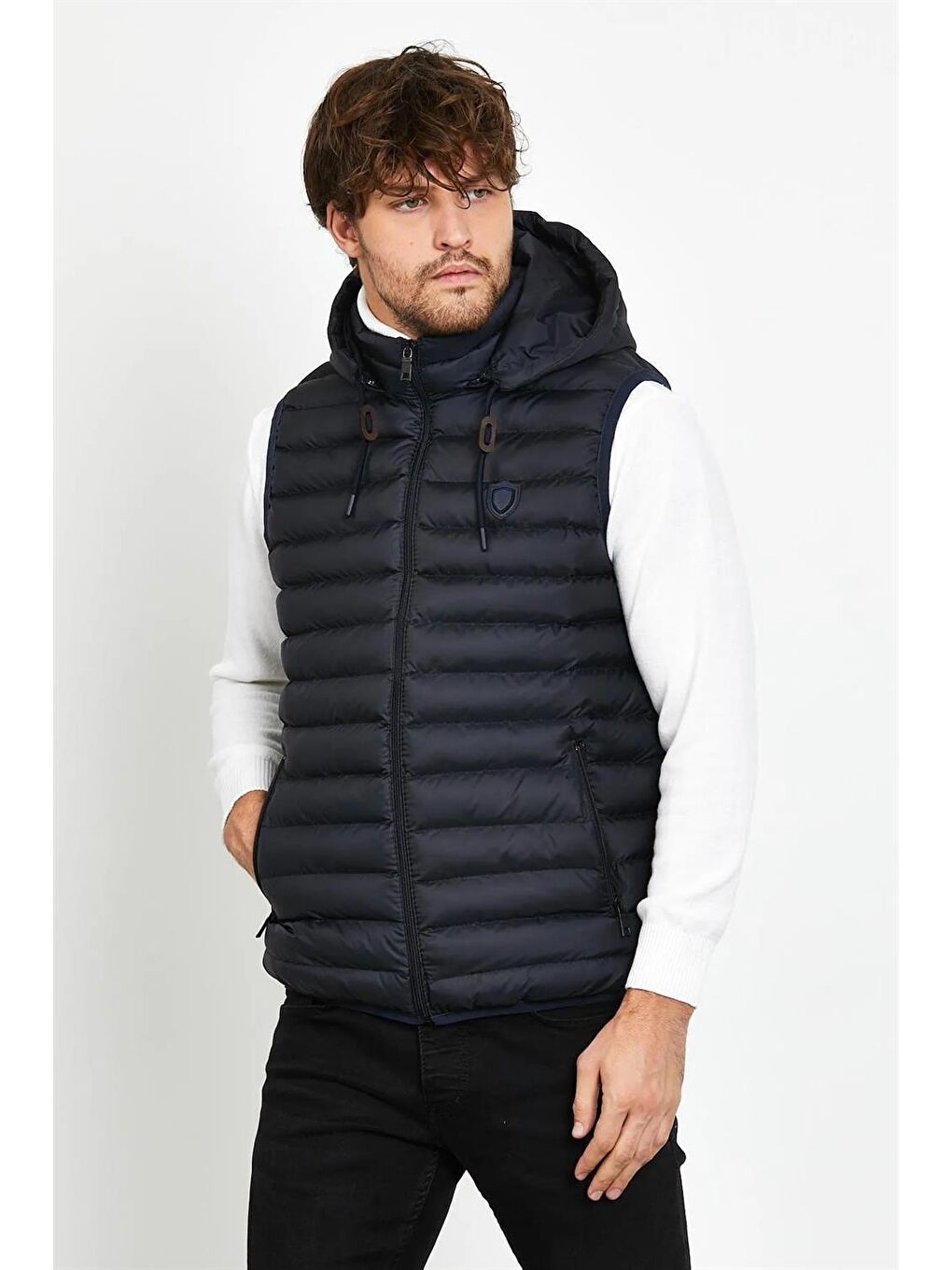 Erkek Kapüşonlu Şişme Yelek Lacivert-4