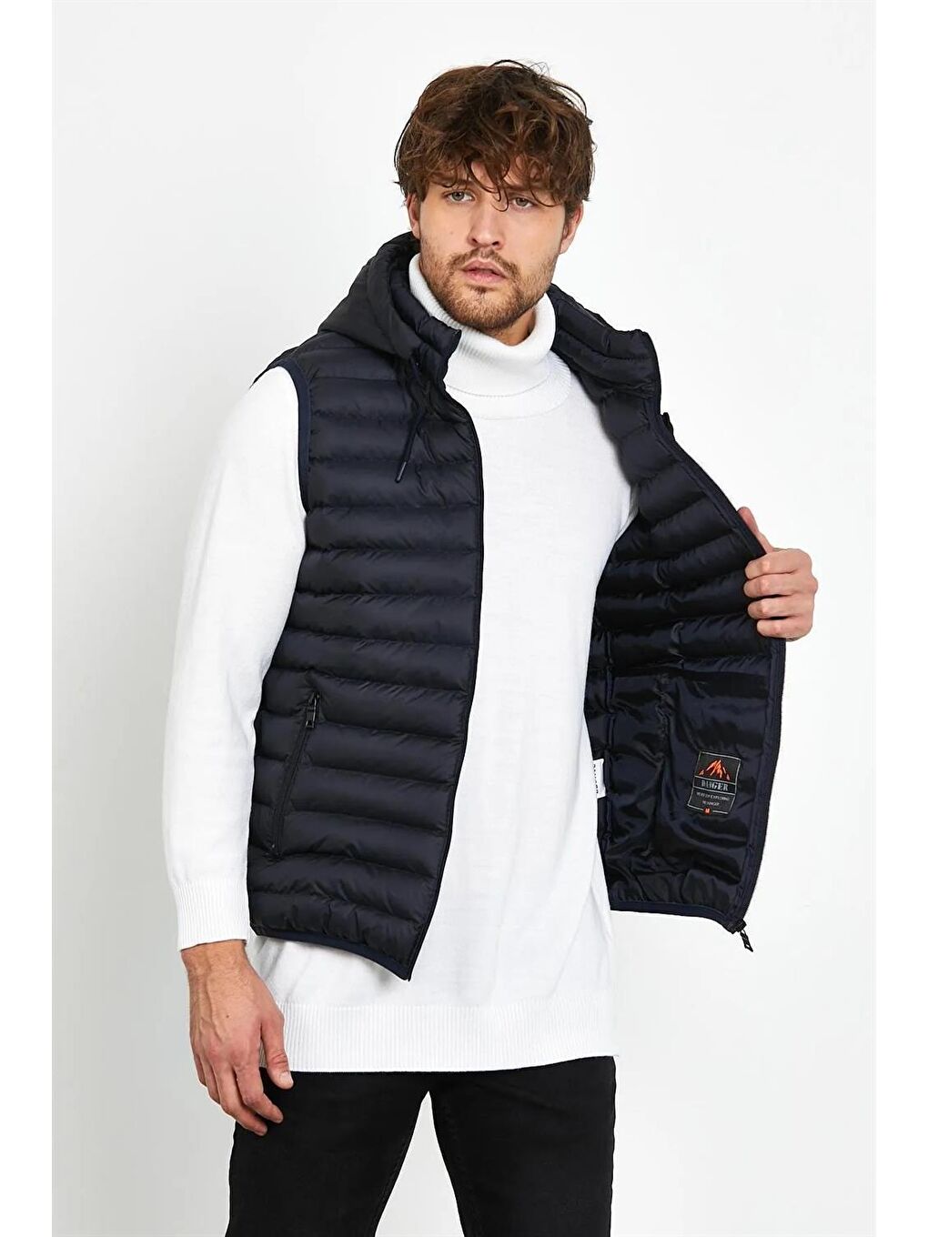 Erkek Kapüşonlu Şişme Yelek Lacivert-5