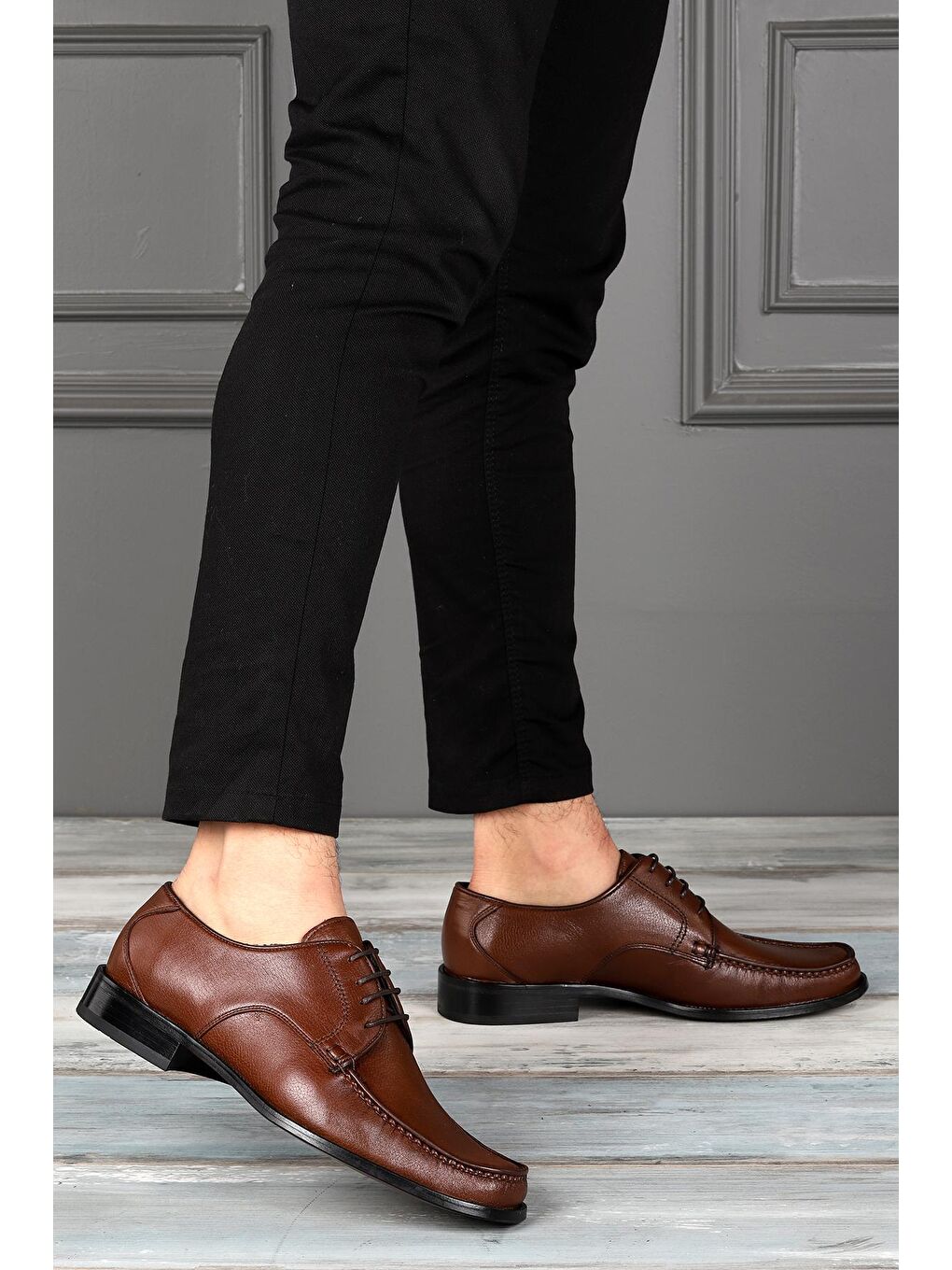 Kahverengi 032 %100 Deri Kösele Taban Klasik Erkek Ayakkabı