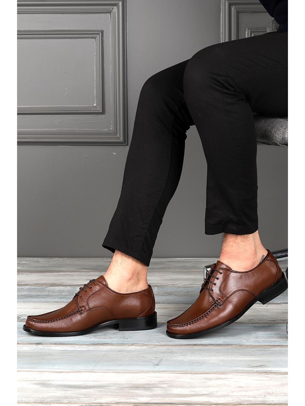 Kahverengi 032 %100 Deri Kösele Taban Klasik Erkek Ayakkabı-2