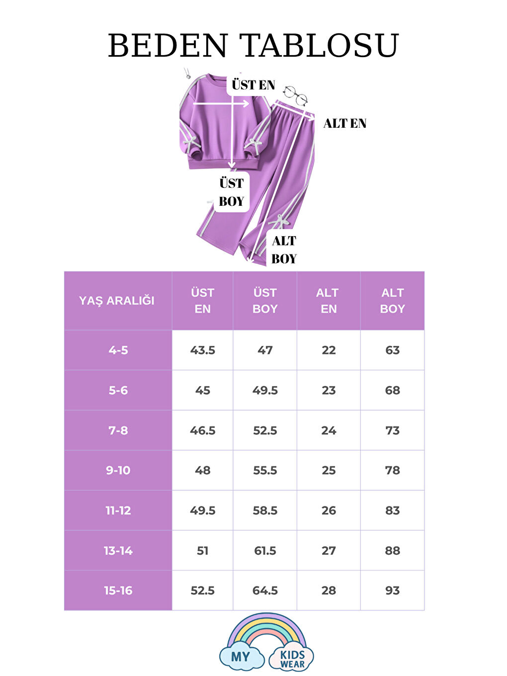 Lila Kız Çocuk Çift Şerit Kurdele Eşofman Takımı 4-16 Yaş 12204-1