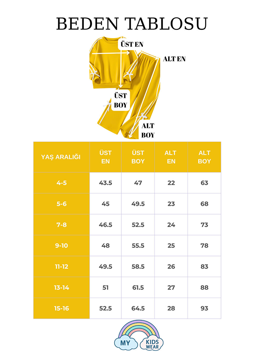 Sarı Kız Çocuk Çift Şerit Kurdele Eşofman Takımı 4-16 Yaş 12202-1