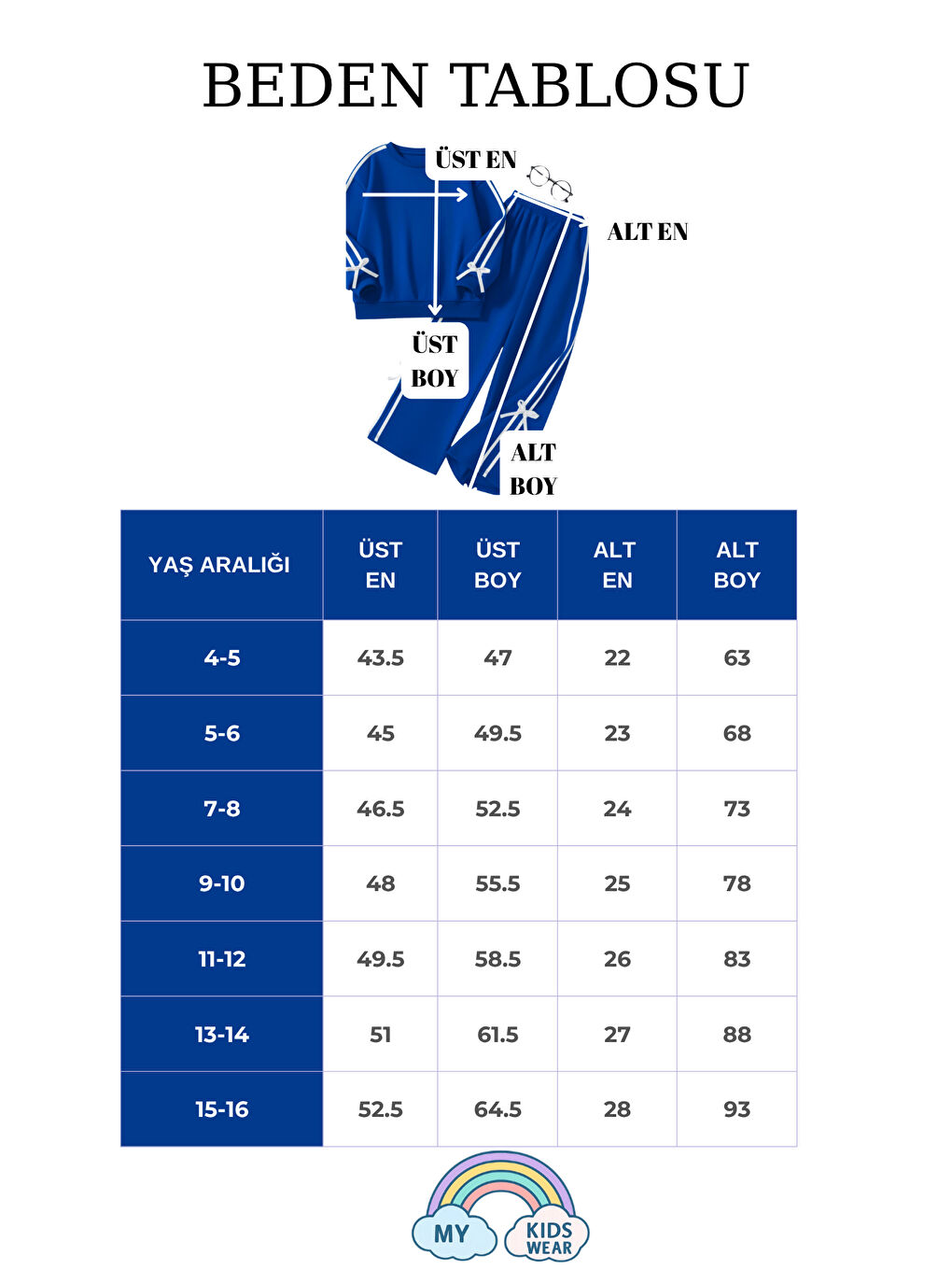Mavi Kız Çocuk Çift Şerit Kurdele Eşofman Takımı 4-16 Yaş 12203-1