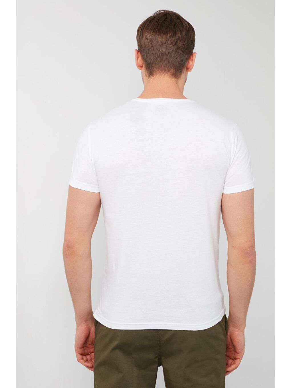 Beyaz % 100 Pamuklu Baskılı Bisiklet Yaka Tişört 5902188-3