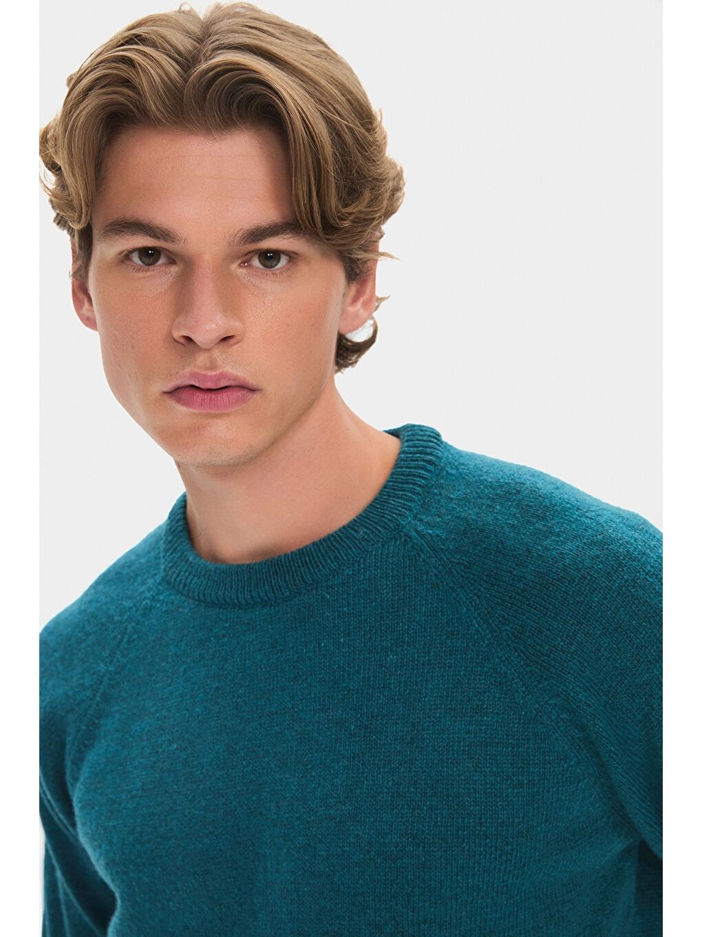 Petrol Erkek Regular Fit Bisiklet Yaka Reglan Kol Basıc Triko Kazak-4