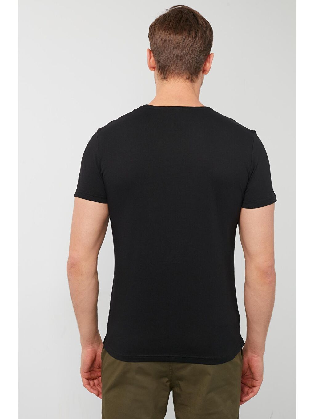 Siyah % 100 Pamuklu Baskılı Bisiklet Yaka T Shirt 5902188-3