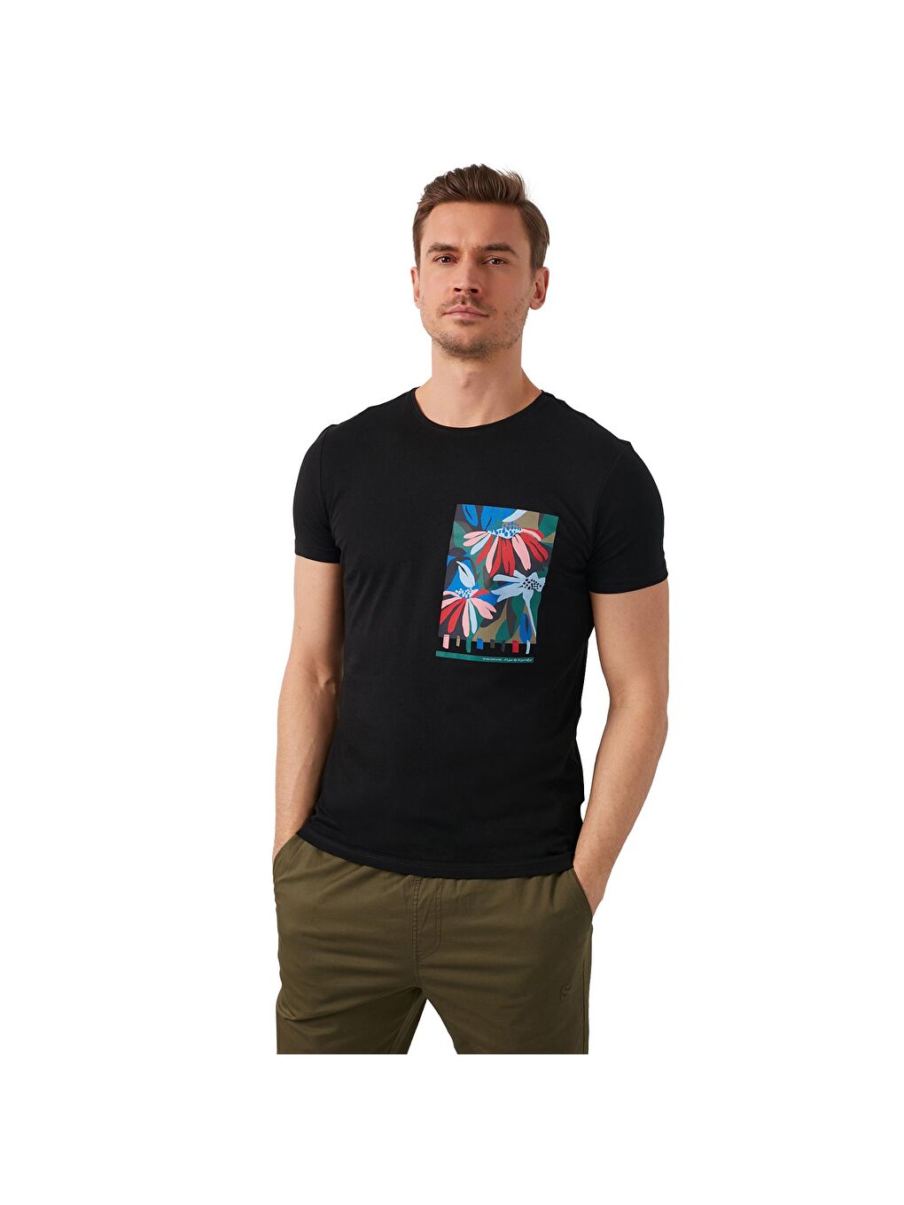 Siyah % 100 Pamuklu Baskılı Bisiklet Yaka T Shirt 5902188-4