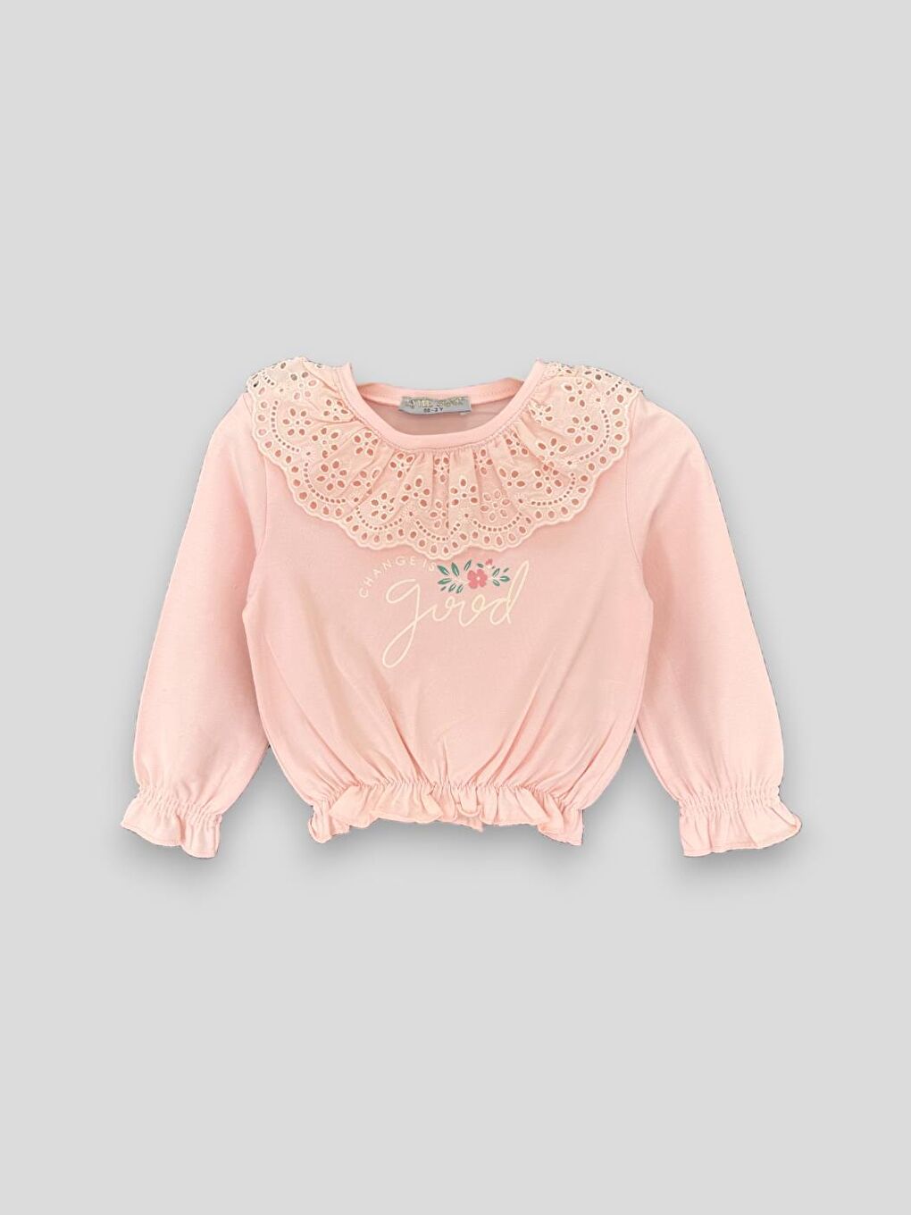 Pembe Kız Çocuk Change is Good Fistolu Lastikli SweatShirt