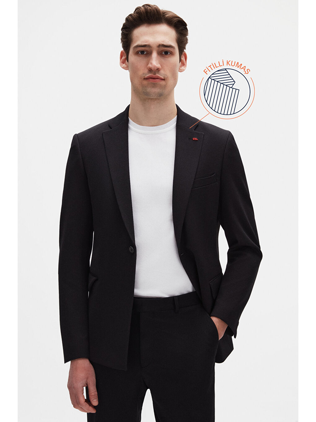 Slim Fit Siyah Fitilli Örme Takim Elbise