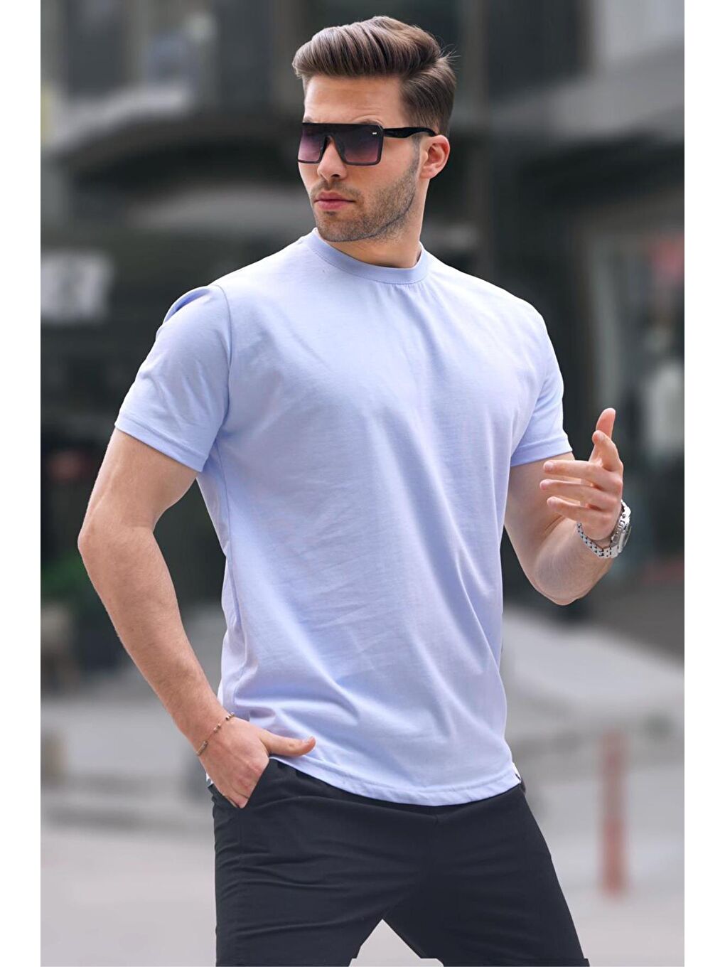 Madmext Mavi Regular Fit Basic Erkek Tişört 6131