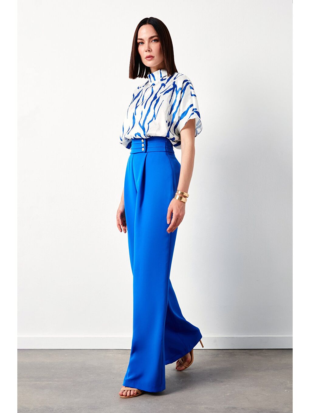 Bel Detaylı Pantolon - Sax Mavi