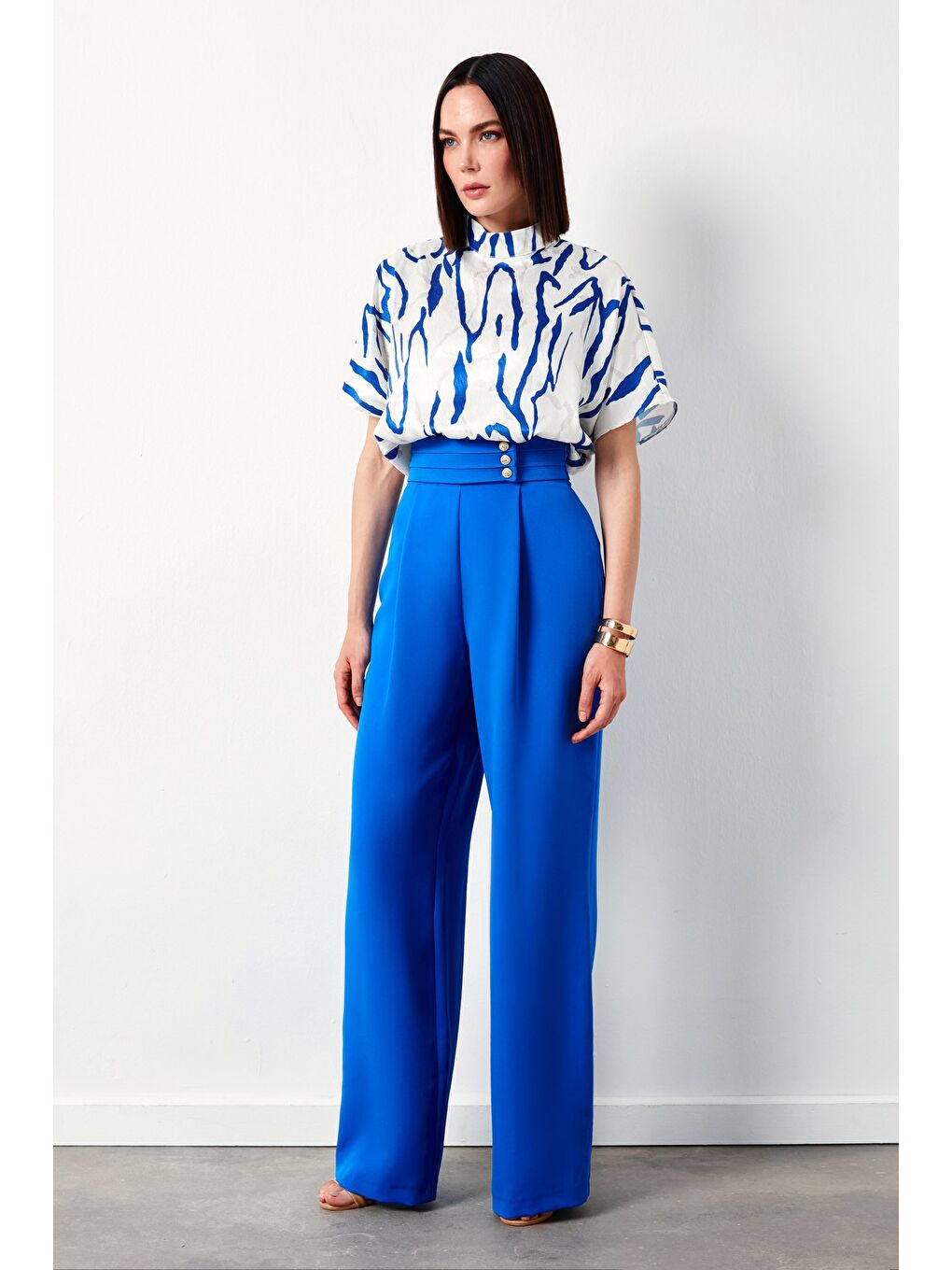 Bel Detaylı Pantolon - Sax Mavi-1