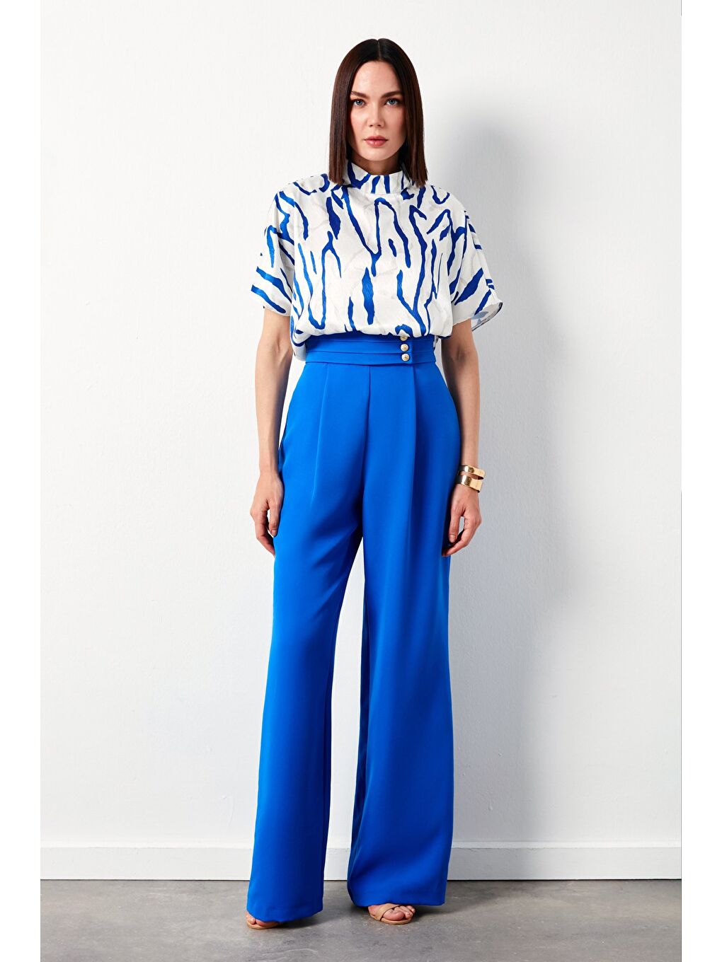 Bel Detaylı Pantolon - Sax Mavi-2