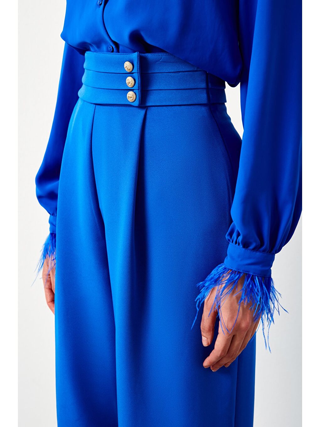 Bel Detaylı Pantolon - Sax Mavi-5