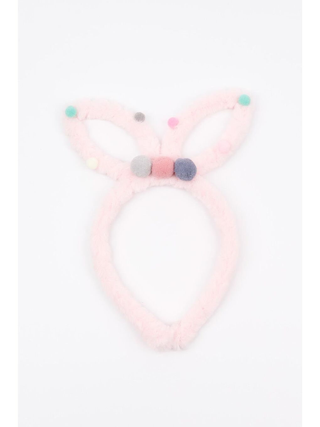 Pembe Pudra  Ponponlu Kulak Pelüş Kız Çocuk Taç