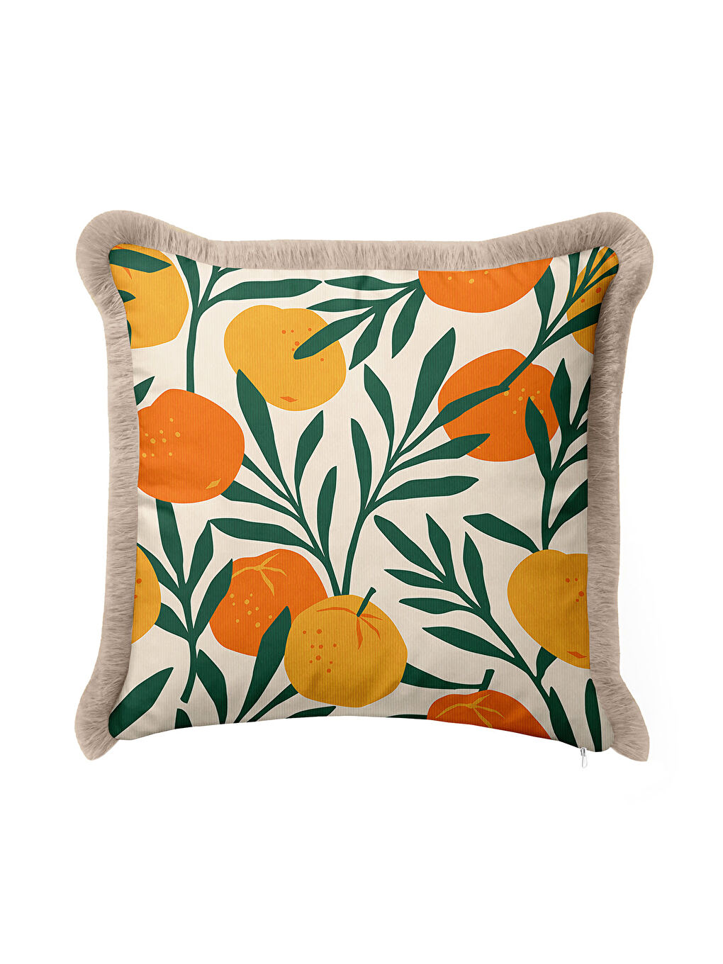 Karışık Tropikal Meyve Bahçesi Saçaklı Yastık Kılıfı - Akdeniz Bohem Turuncu Bej Püsküllü Kırlent Kılıfı-1