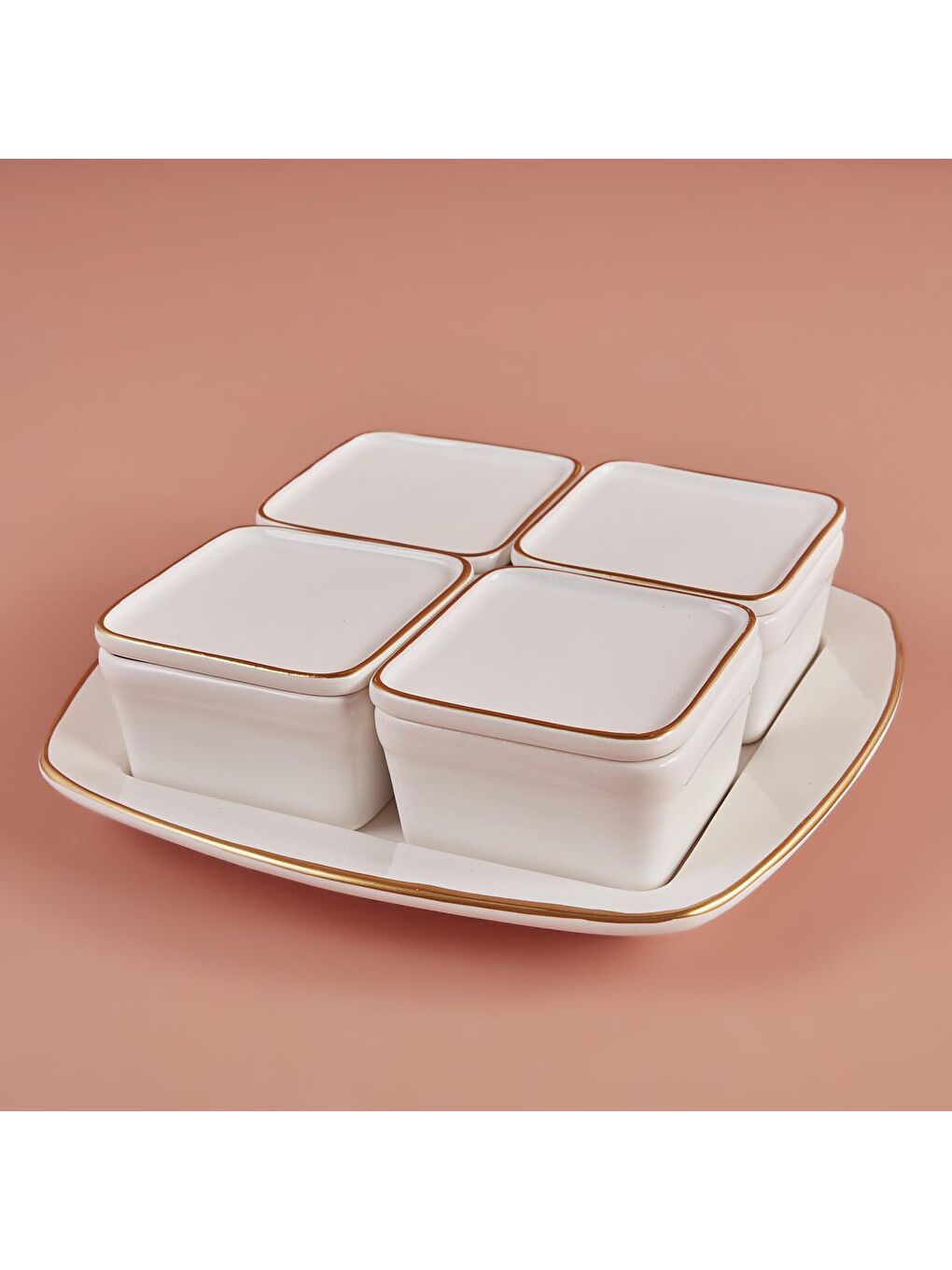 Allure Seramik Kapaklı Kahvaltılık Beyaz-Gold