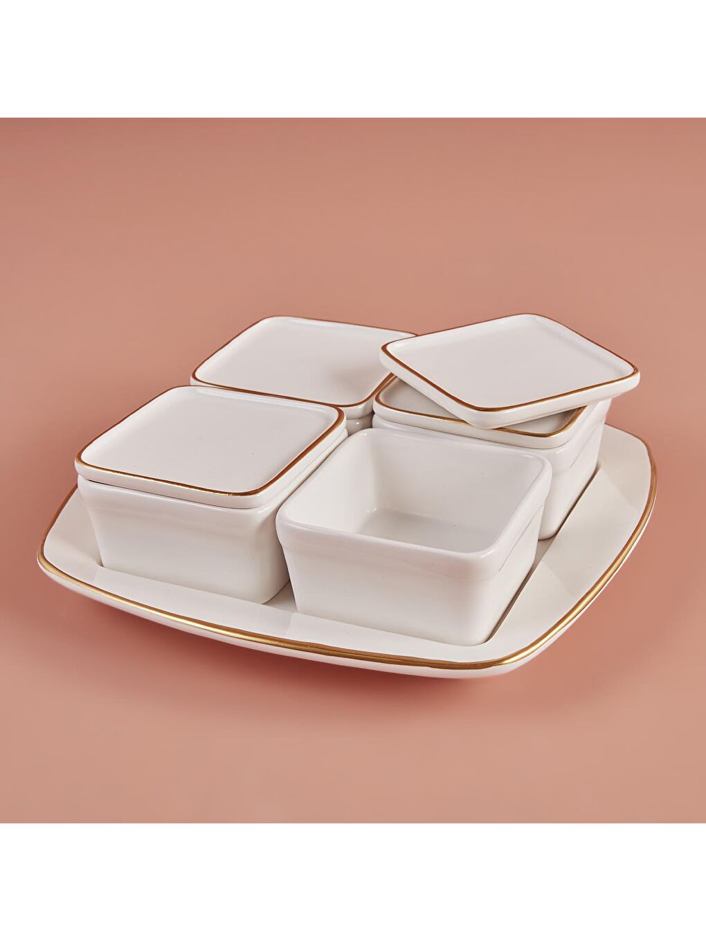 Allure Seramik Kapaklı Kahvaltılık Beyaz-Gold-1