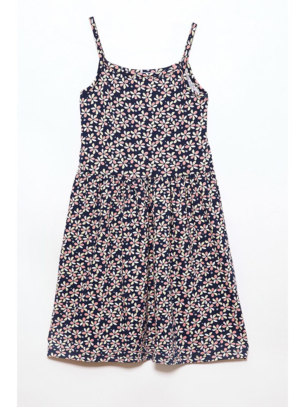 Karışık Çiçek Desenli Askılı Kız Çocuk Elbise