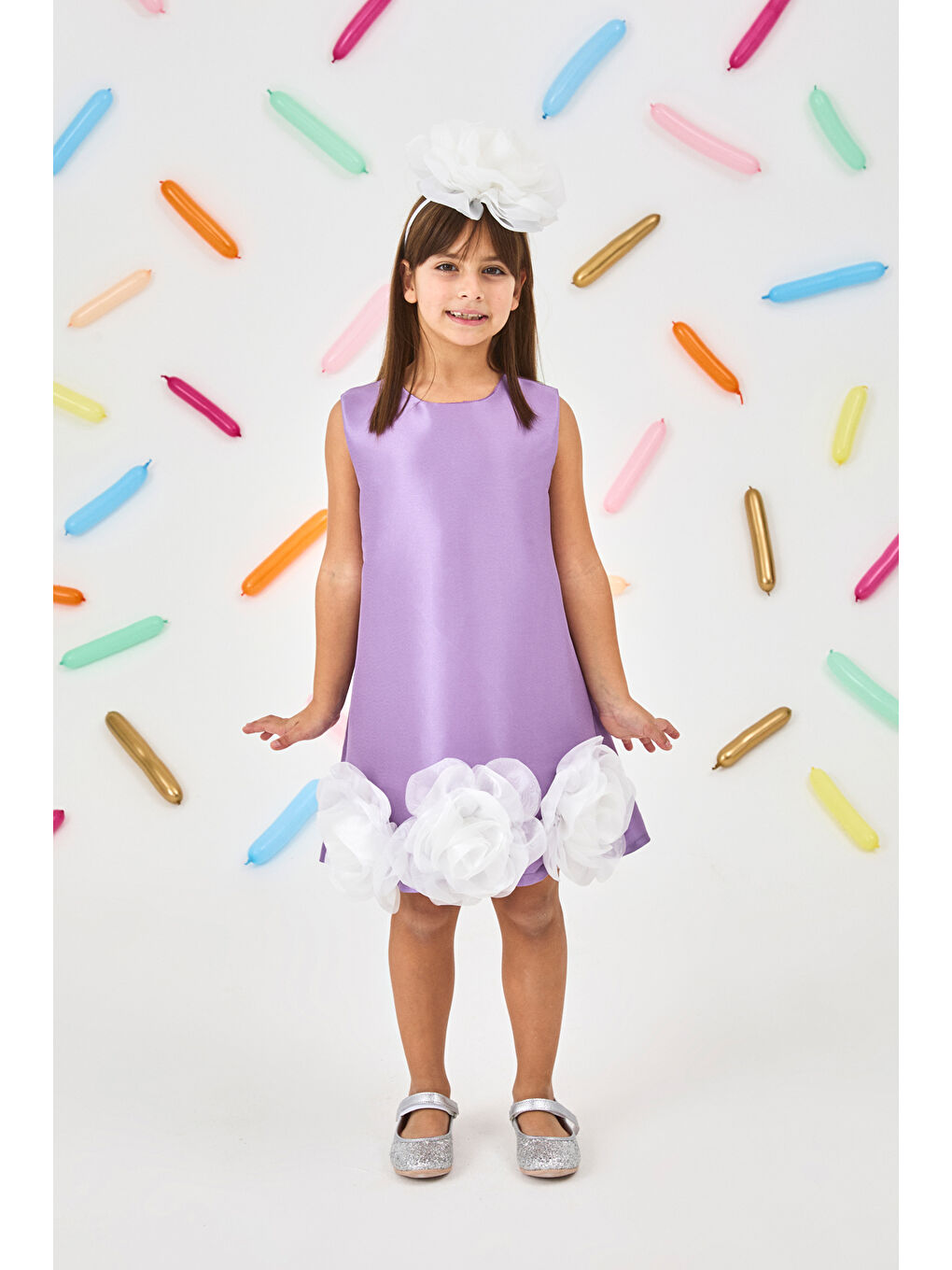 Fuşya Etek Ucu Gül Detaylı Kız Çocuk Elbise - Paola-1