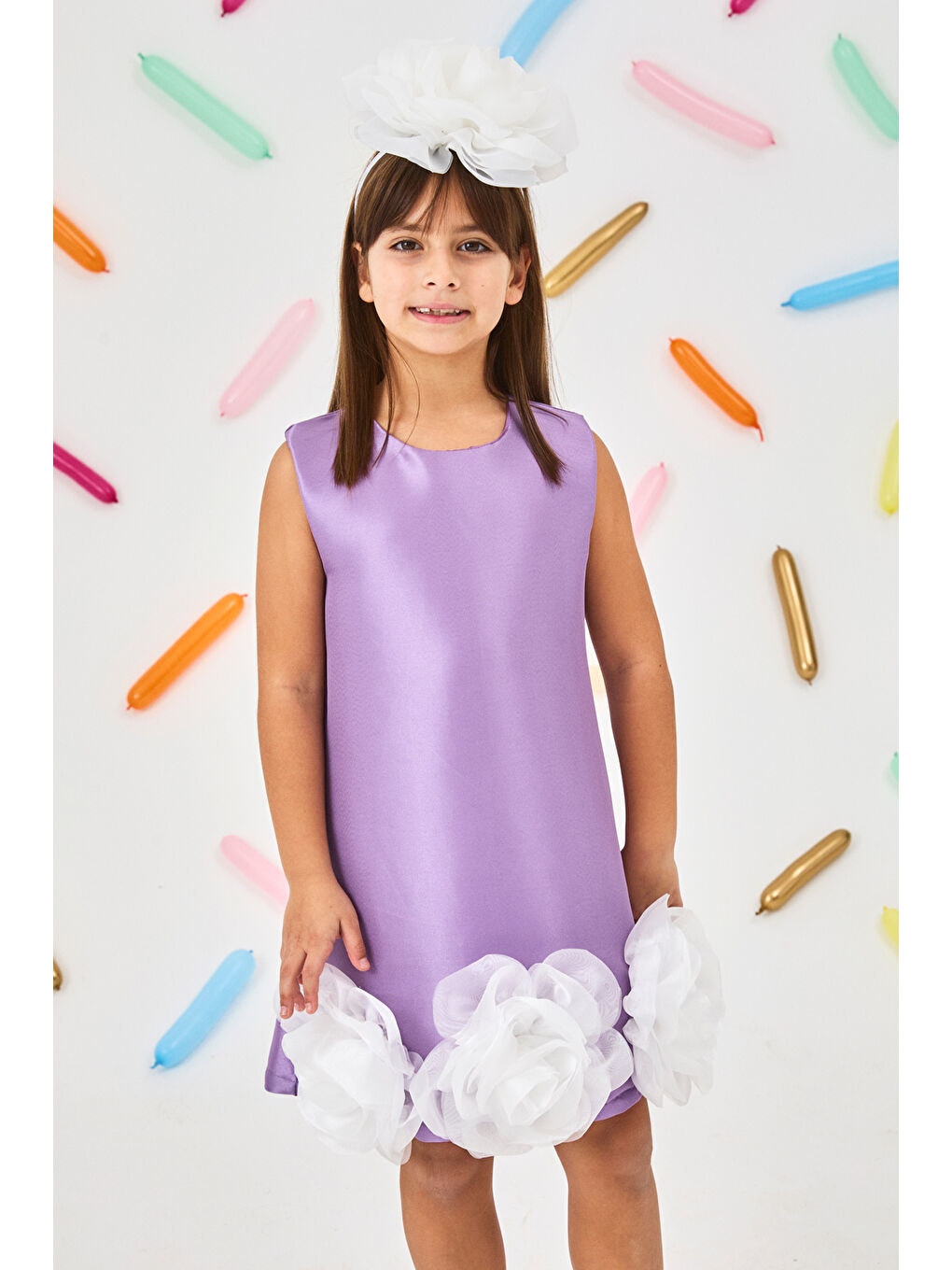 Fuşya Etek Ucu Gül Detaylı Kız Çocuk Elbise - Paola-2