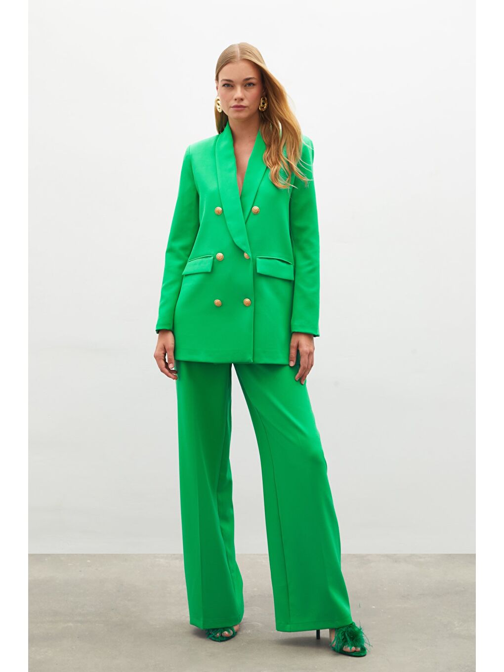 Klasik Bol Paça Pantolon - Yeşil-1