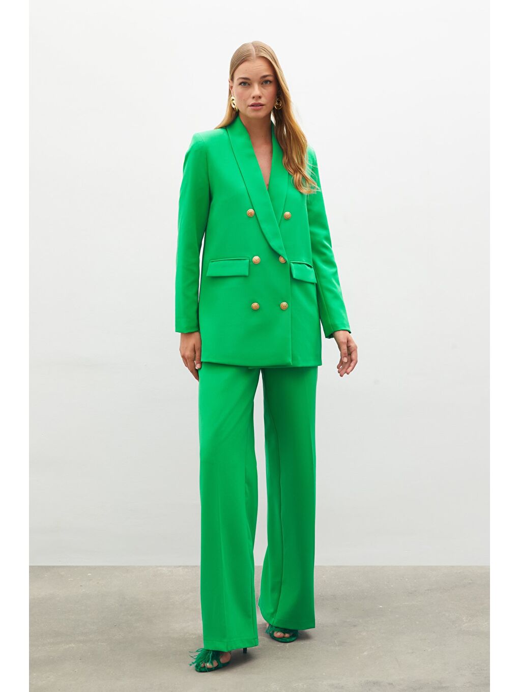 Klasik Bol Paça Pantolon - Yeşil-2