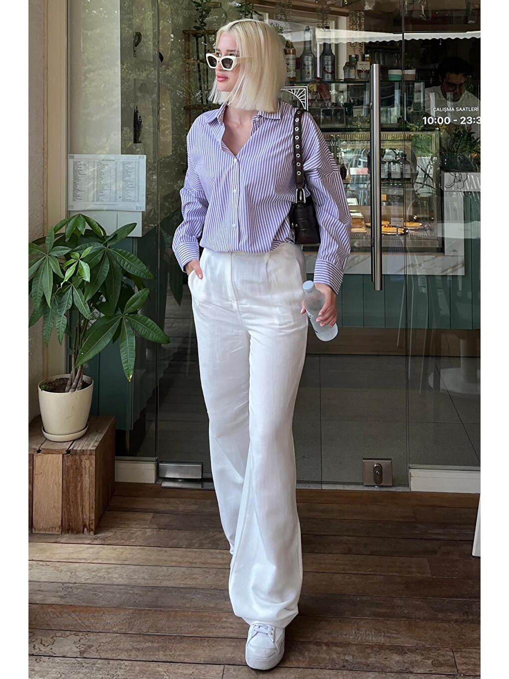 Mor Çizgili Over Fit Gömlek Mg1525