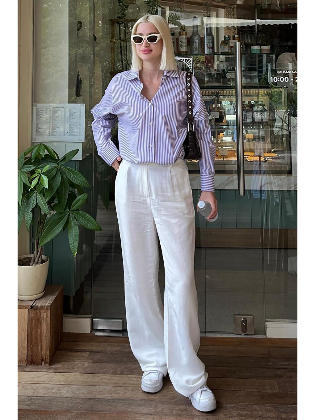 Mor Çizgili Over Fit Gömlek Mg1525-1