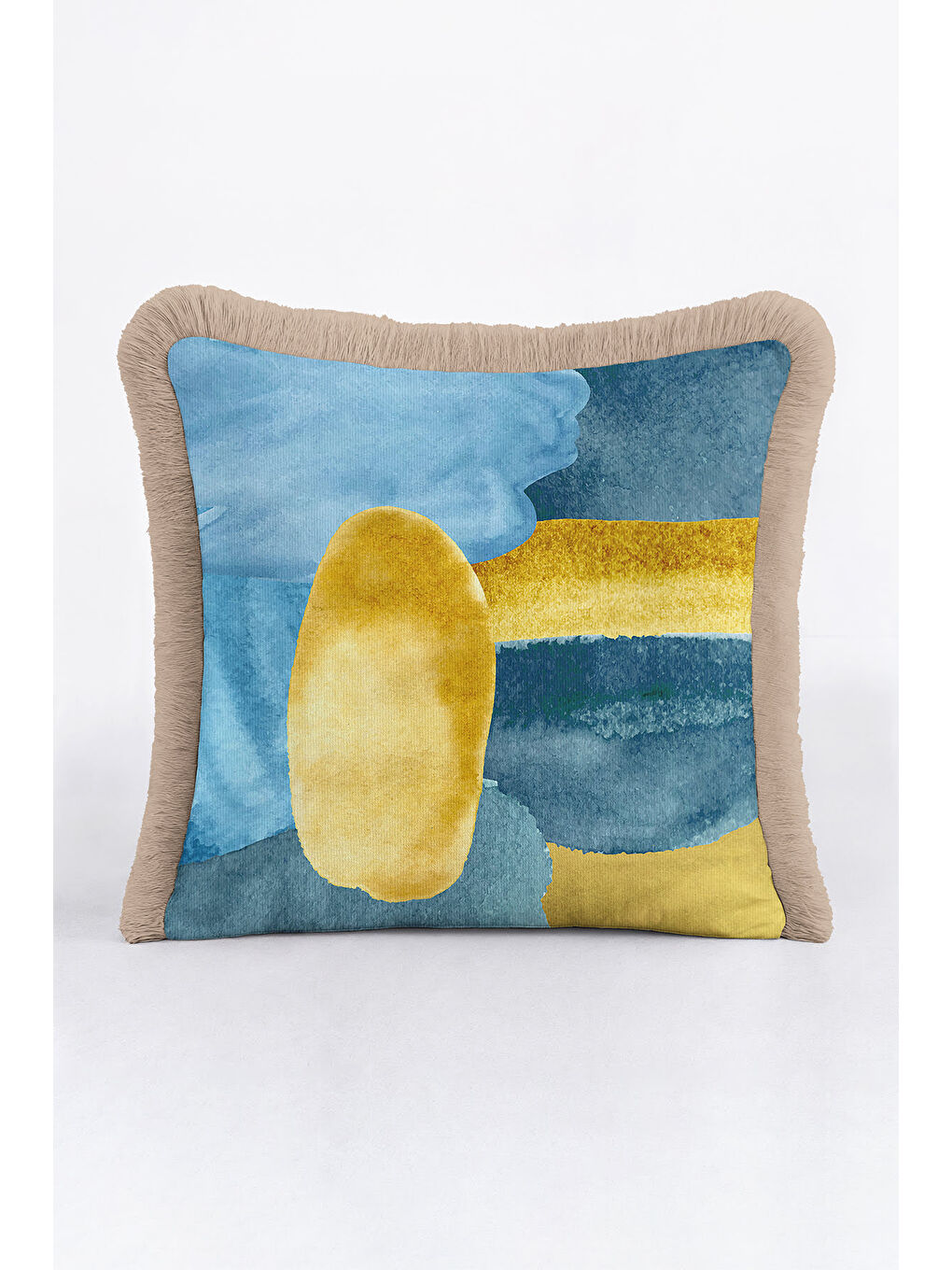 Karışık Lüks Soyut Sanat Saçaklı Yastık Kılıfı - Modern Akua Altın Renkli Püsküllü Kırlent Kılıfı-2