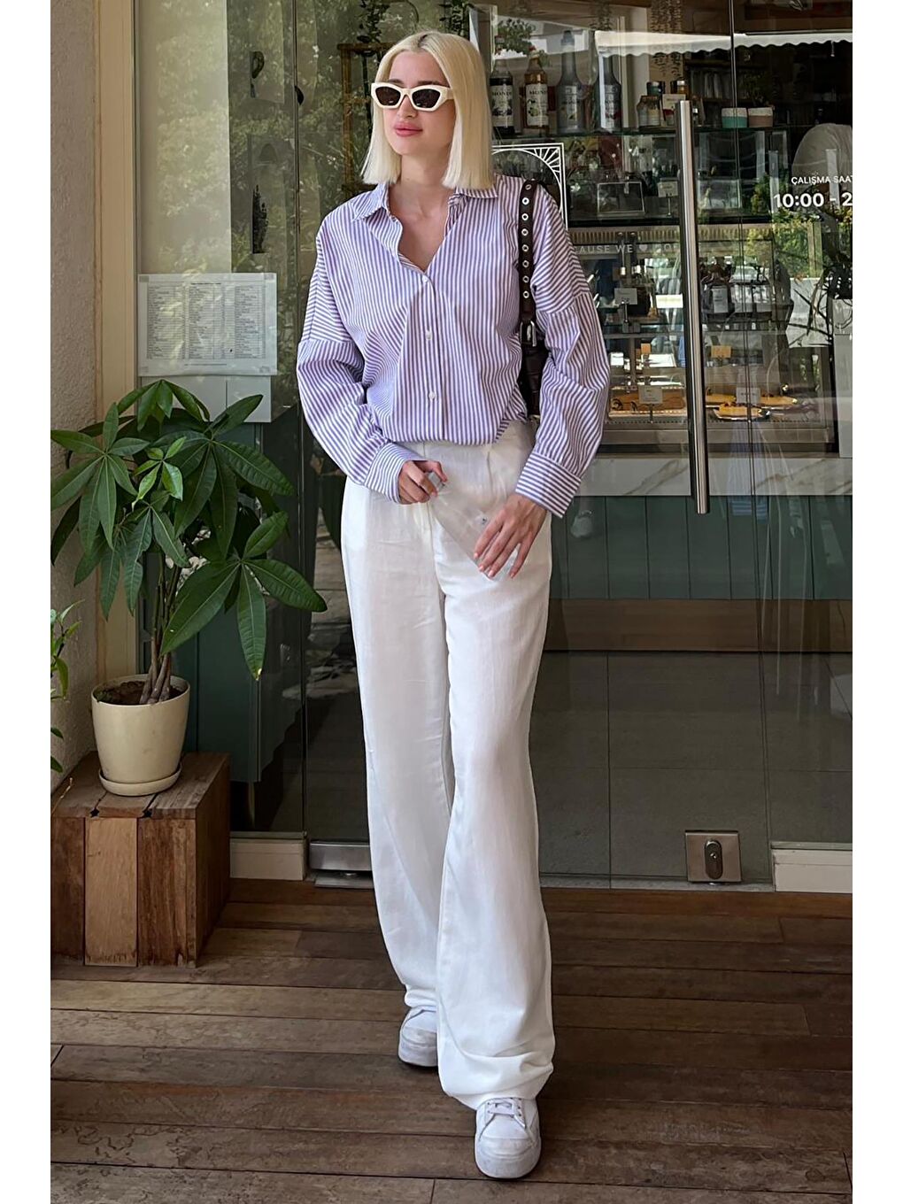 Mor Çizgili Over Fit Gömlek Mg1525-3