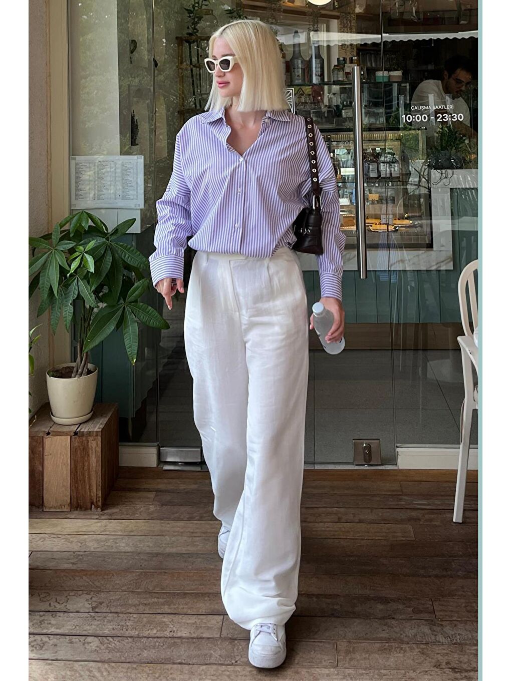 Mor Çizgili Over Fit Gömlek Mg1525-4