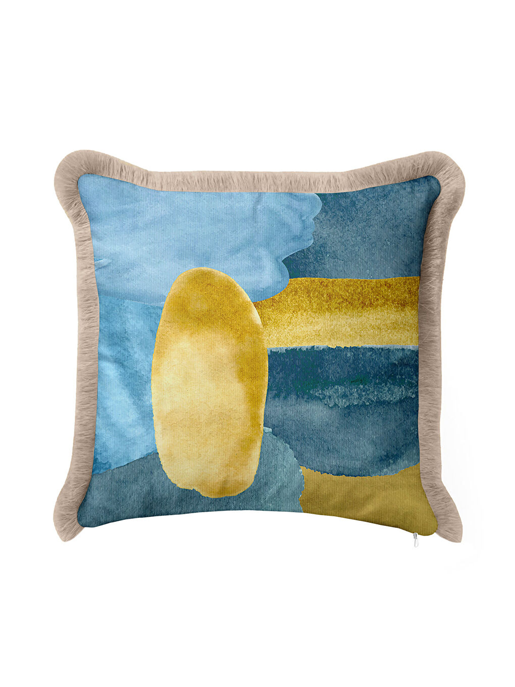 Karışık Lüks Soyut Sanat Saçaklı Yastık Kılıfı - Modern Akua Altın Renkli Püsküllü Kırlent Kılıfı-3