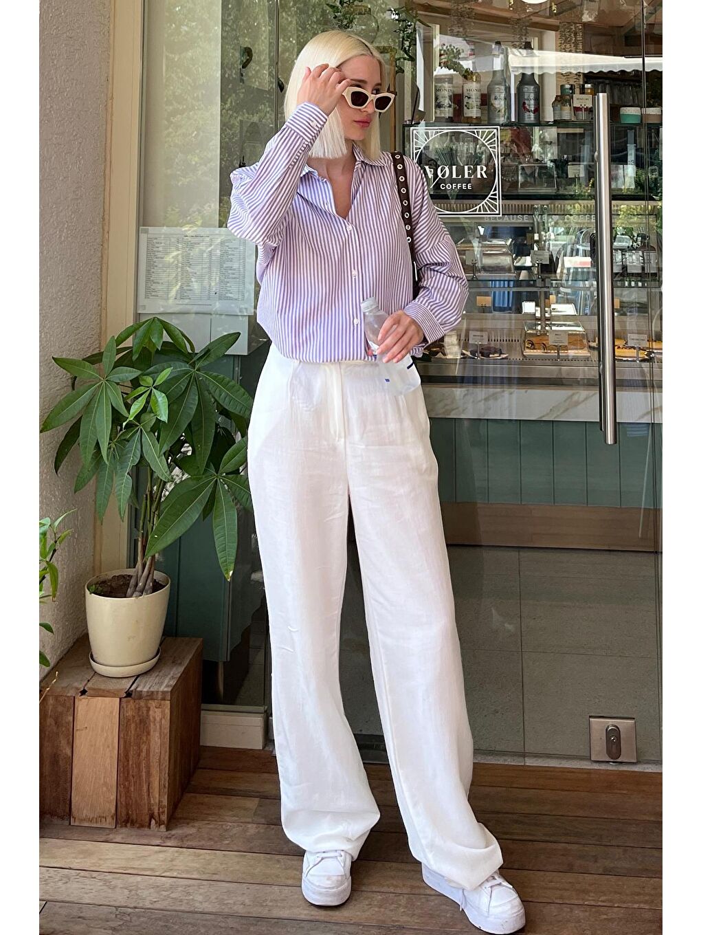 Mor Çizgili Over Fit Gömlek Mg1525-5